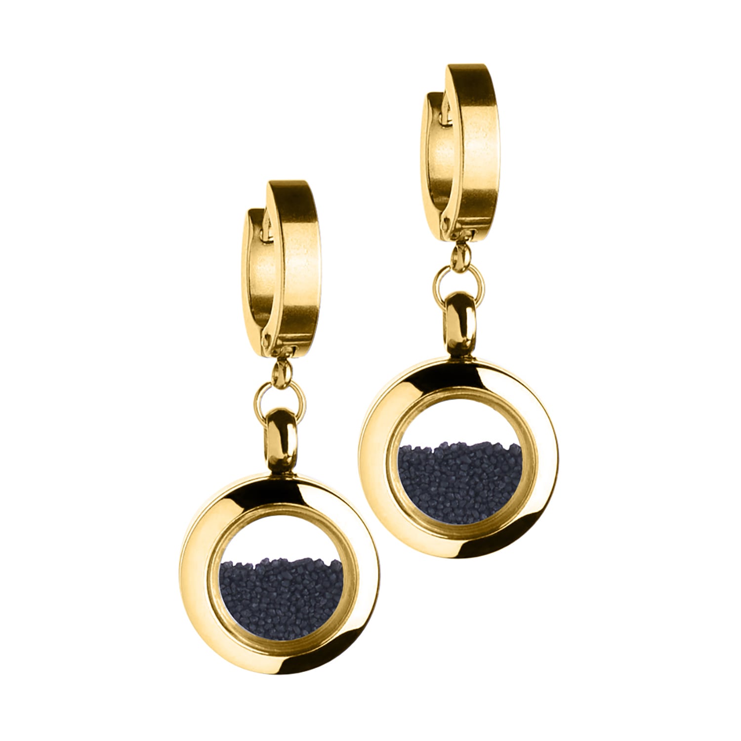 My Little Nature Women's Gold / Black Huggie Earrings With Black Volcanic Sand - Eco-friendly Gold Plated Dangle Earr