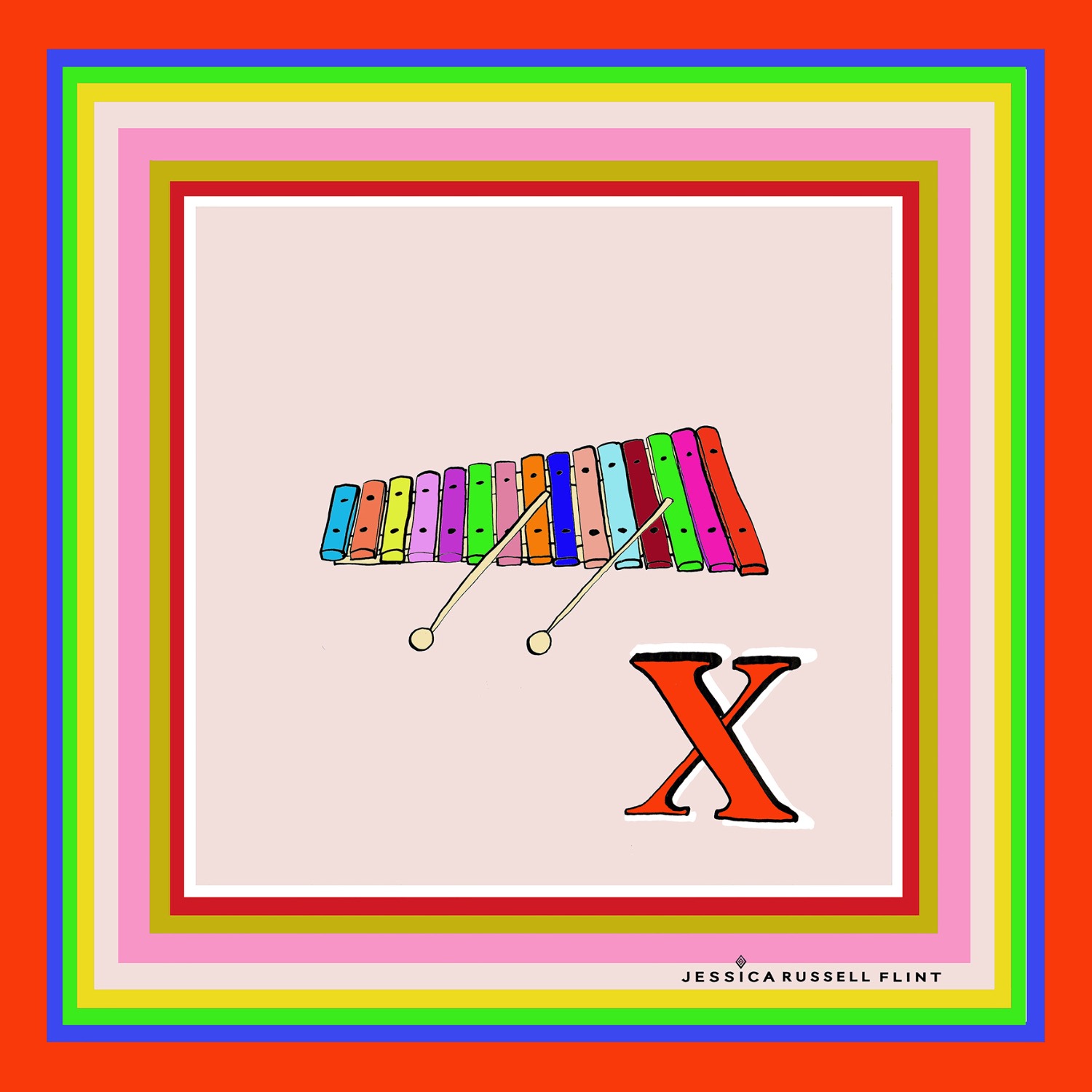 X For Xylophone Alphabet Print Jessica Russell Flint