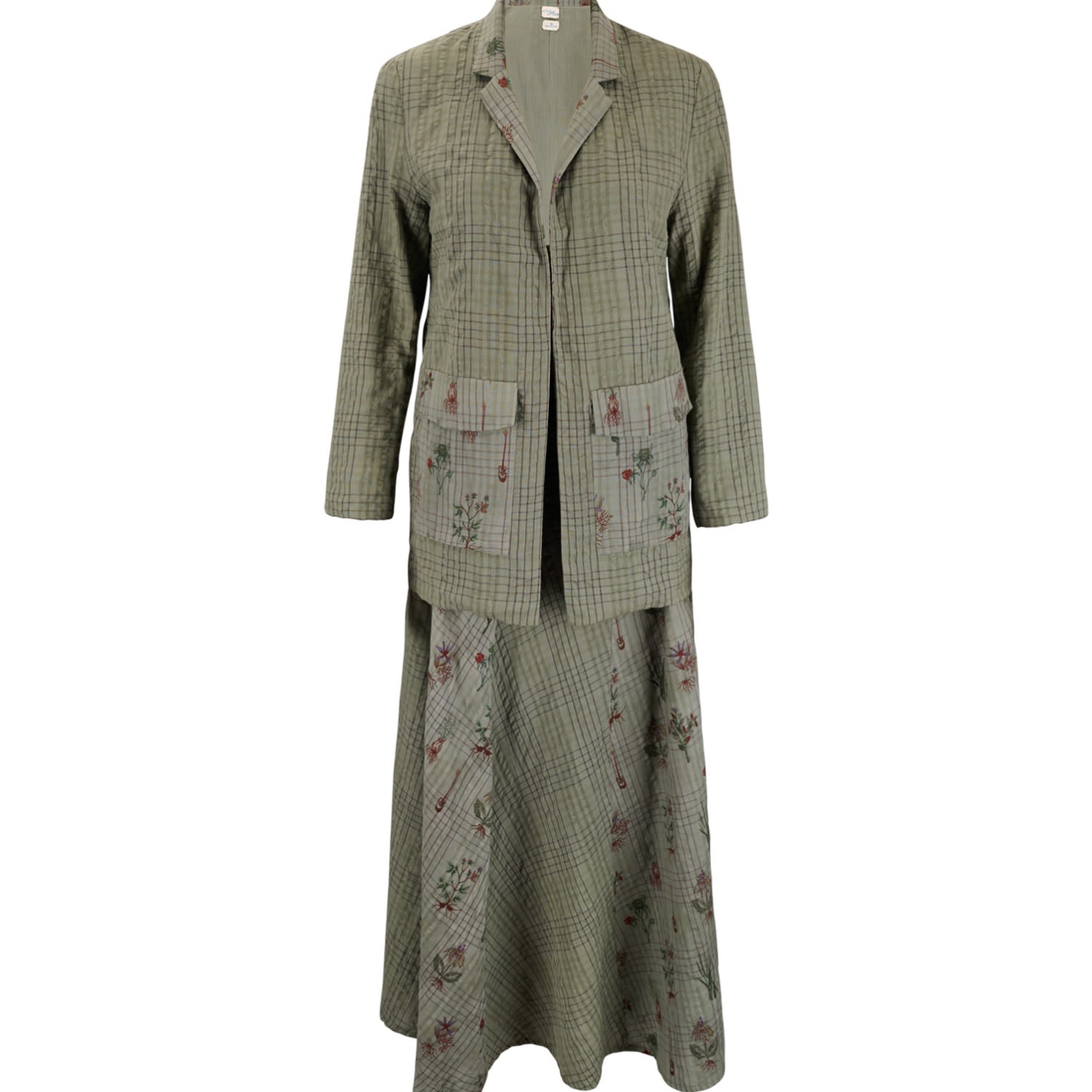 Em & Shi Green Olive Blazer Skirt Set In Green