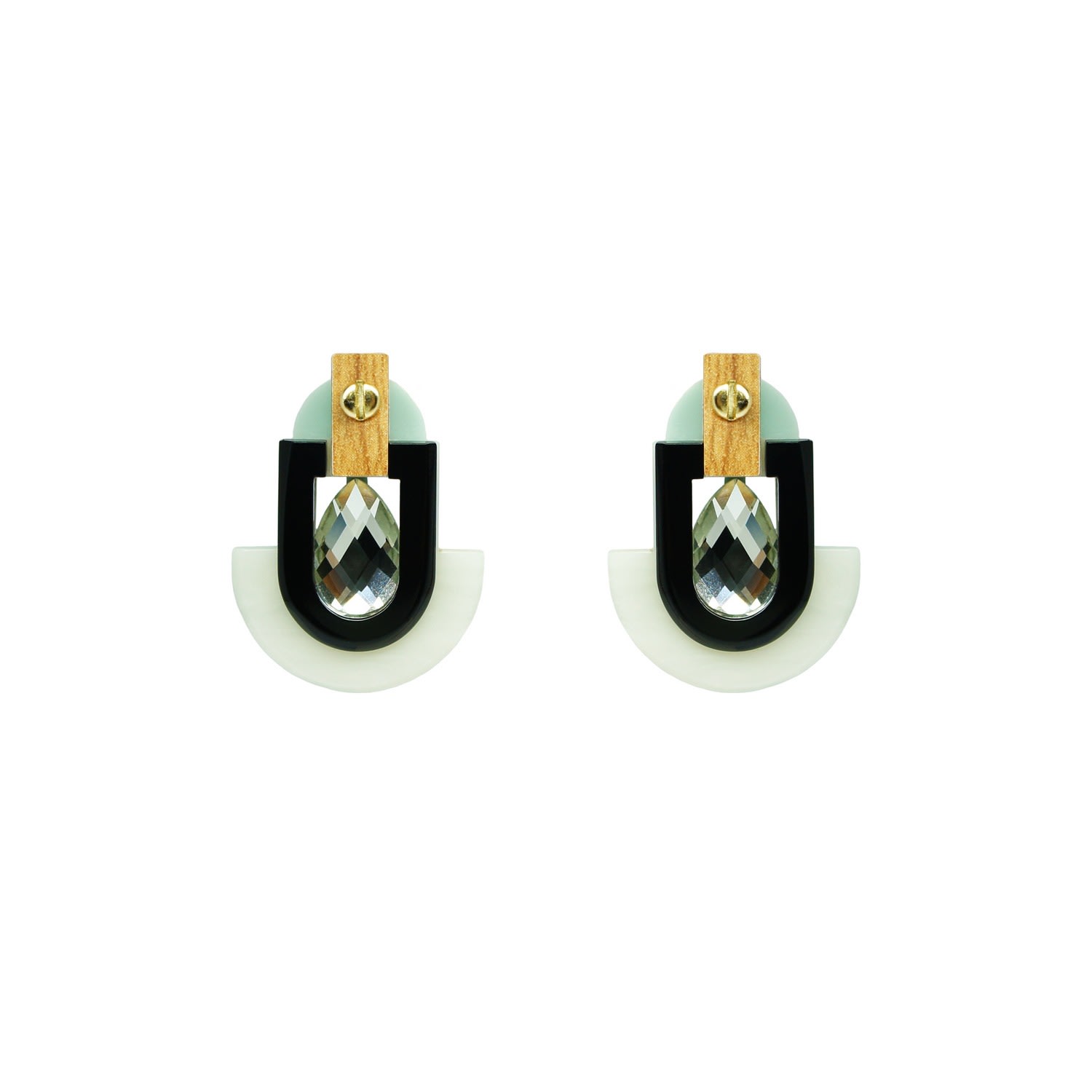 Gissa Bicalho Women's Neutrals Handmade Acrylic Earring Deco S Stone Mirror Drop Cream In Multi