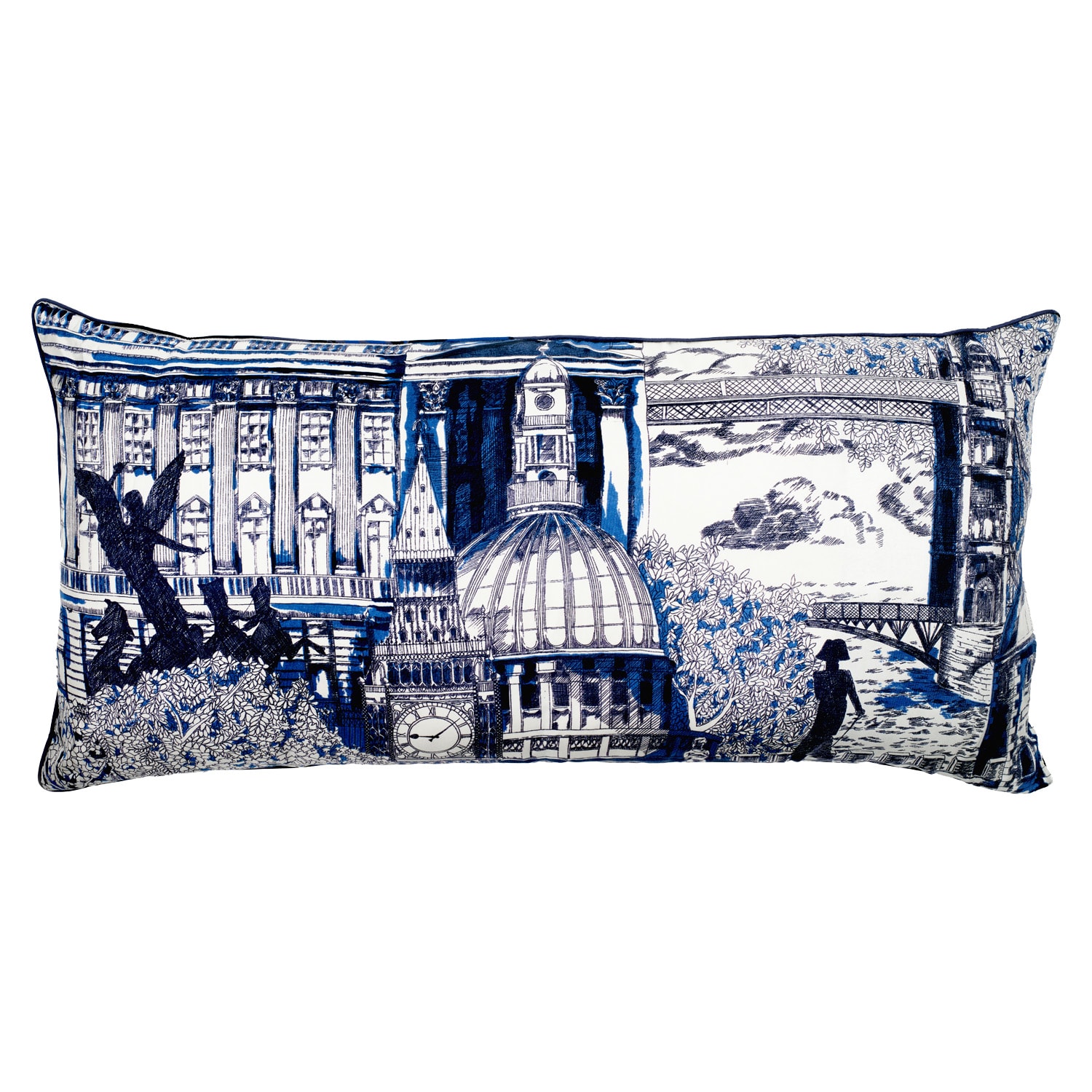 Blue / White Blue London Silk & Velvet Cushion Richard Allan London