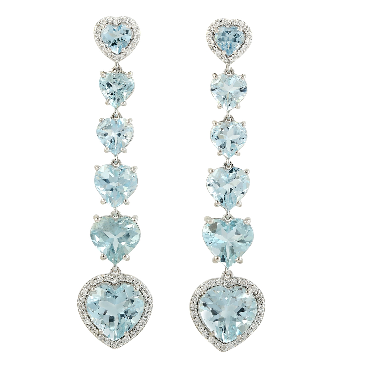 Women’s White / Blue Shimmering Heart Shape Aquamarine & Diamond 18K White Gold Dangle Earrings Artisan