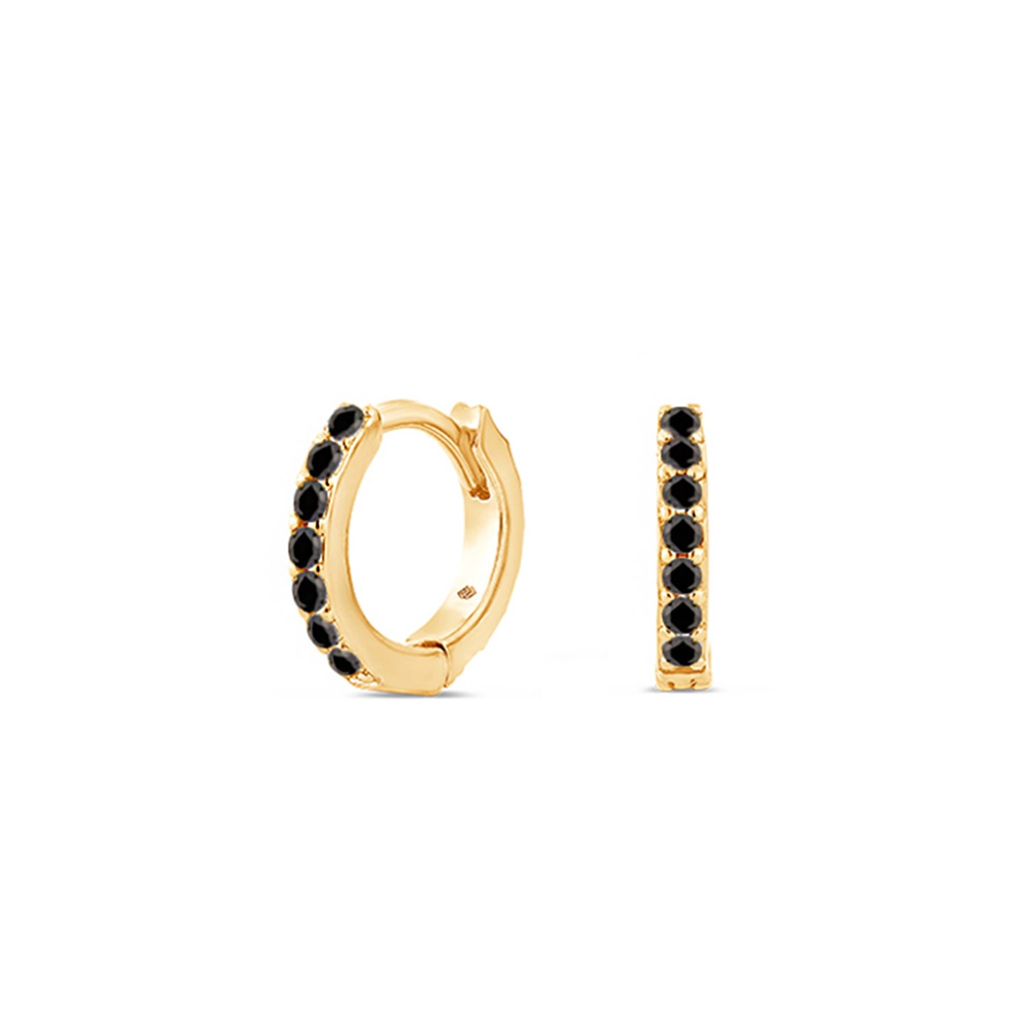 Sally Skoufis Women's Gold / Black Light Huggie Earrings With Man Made Black Cz Diamond Stimulant In Sterling Silv In Multi