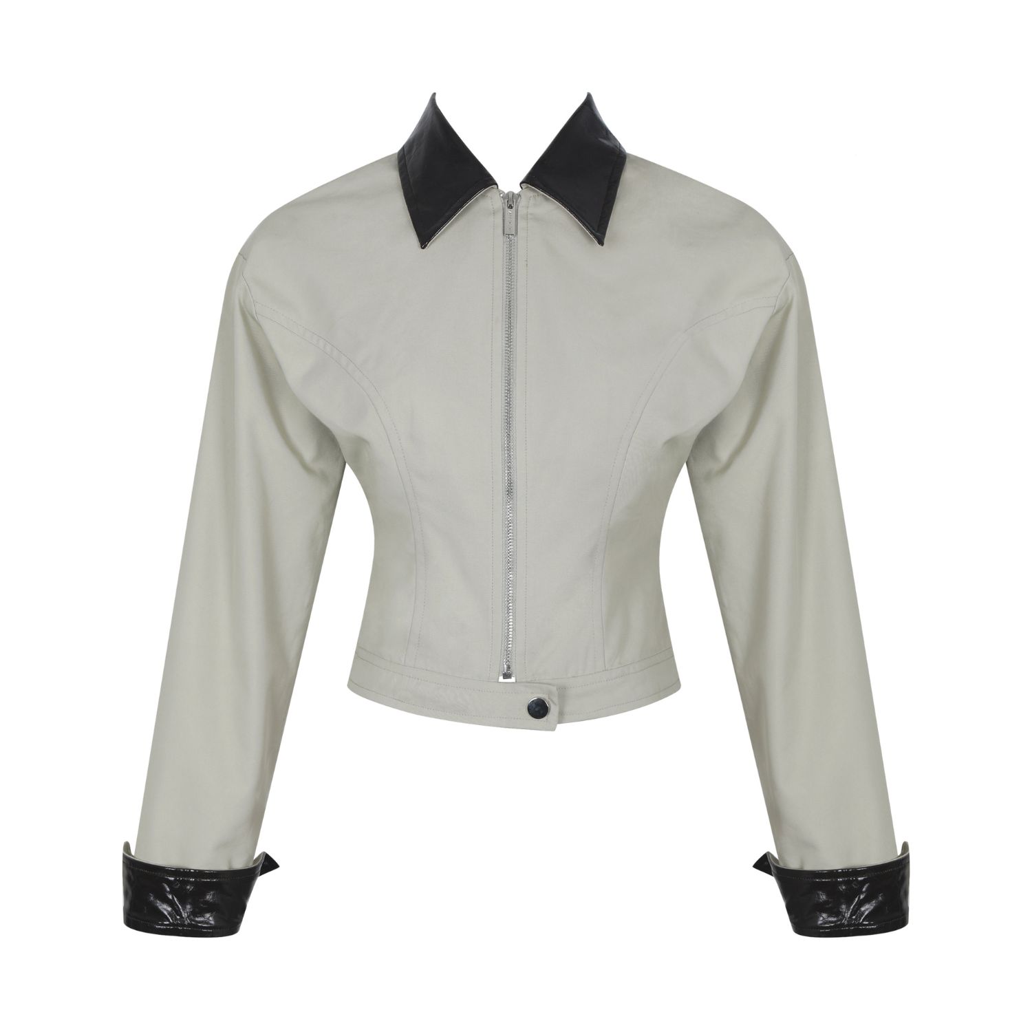 Women's Green Vinette Sage Cotton Gabardine Cropped Front Zip Jacket | Medium | Miss Circle New York