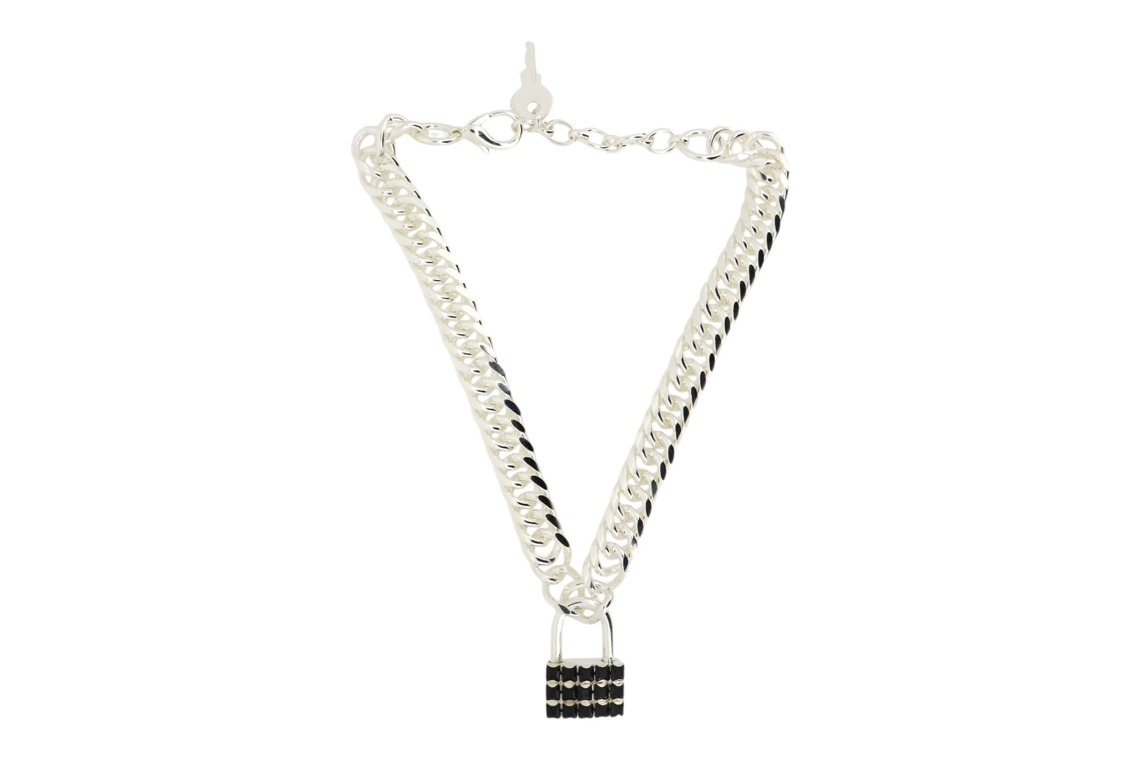 Vickisarge Women's Black / Silver The Tile Lock Necklace In Silver In Multi