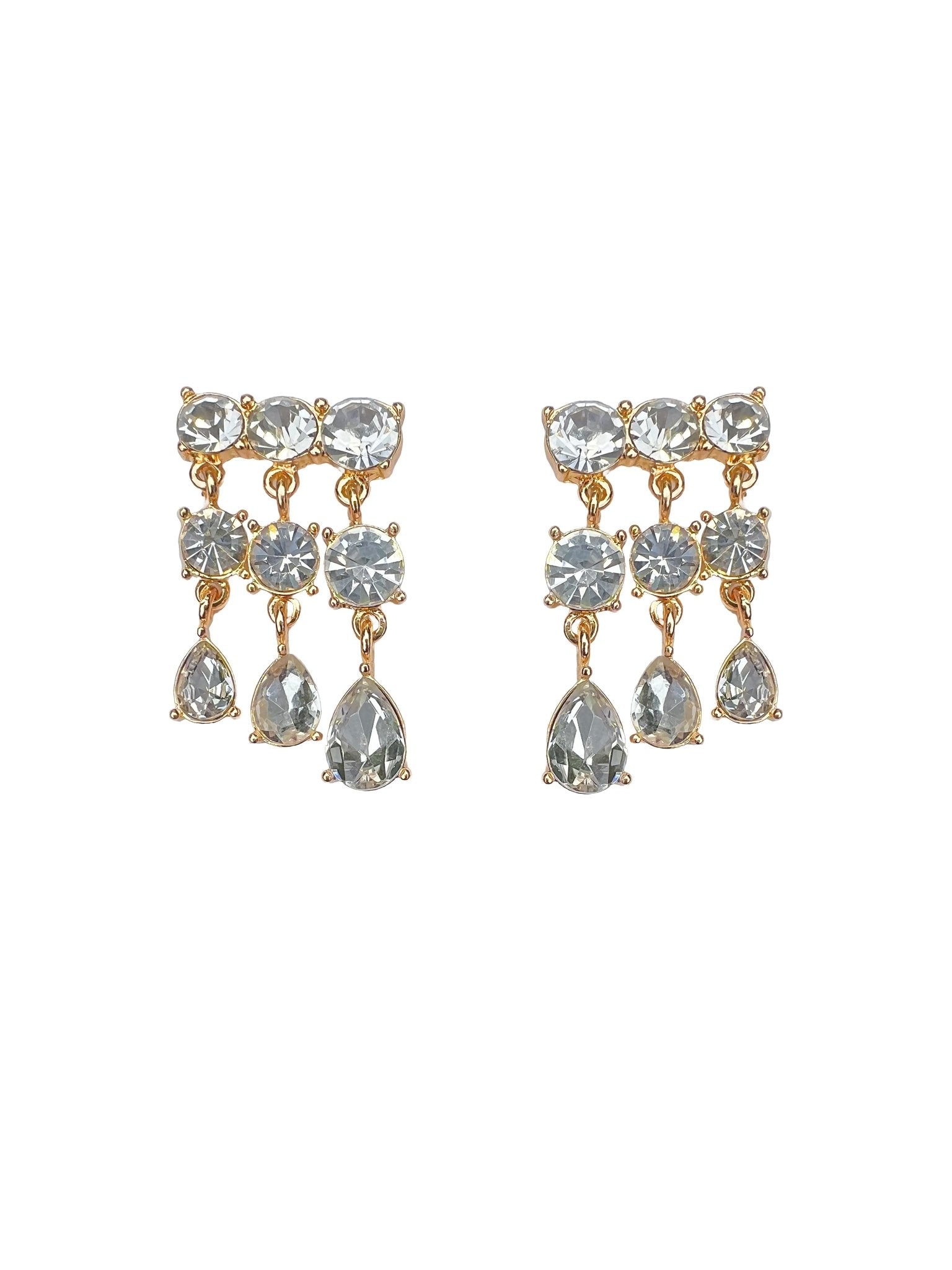 9design Women's Gold Triple Row Crystal Drop Statement Earring