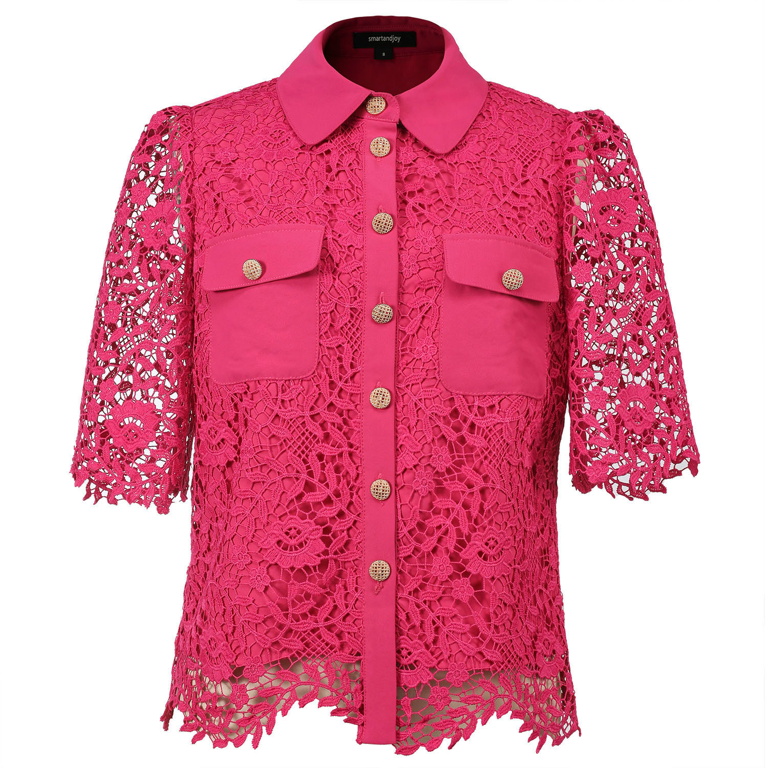 Smart And Joy Women's Pink / Purple Lace And Center Buttons Shirt - Pink In Pink/purple