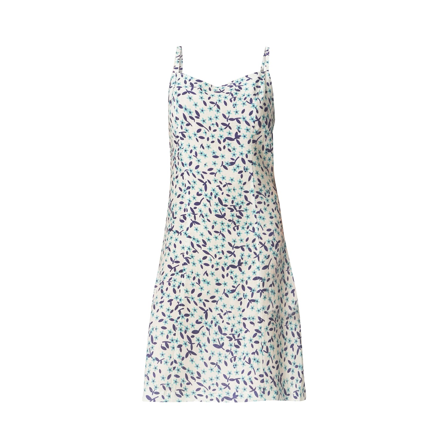 Haris Cotton Women's Blue / White Square Neck Strapped Printed Linen Dress Blue Starflowers In White/blue