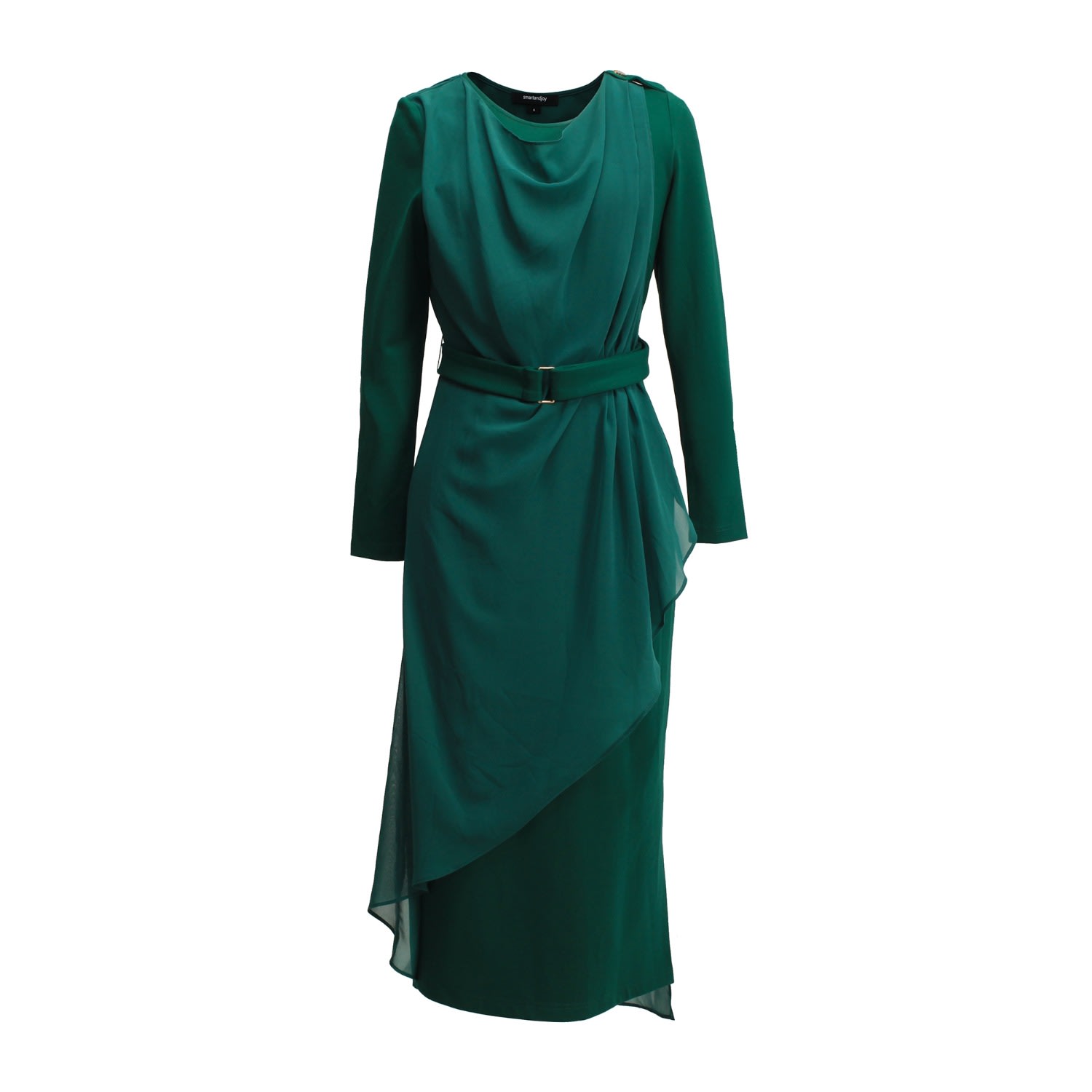 Smart And Joy Women's Green Asymmetrical Fitted Dress Mixing Chiffon And Jersey In Green