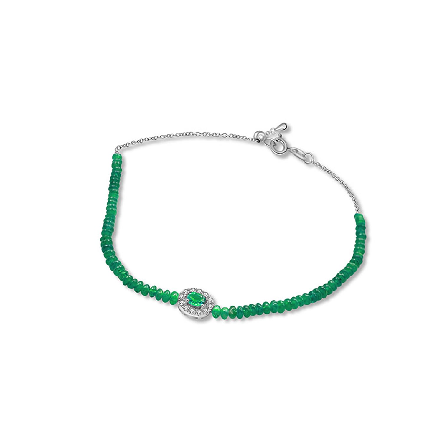 Women’s 18K White Gold Emerald Bead Bracelet Genevieve Collection