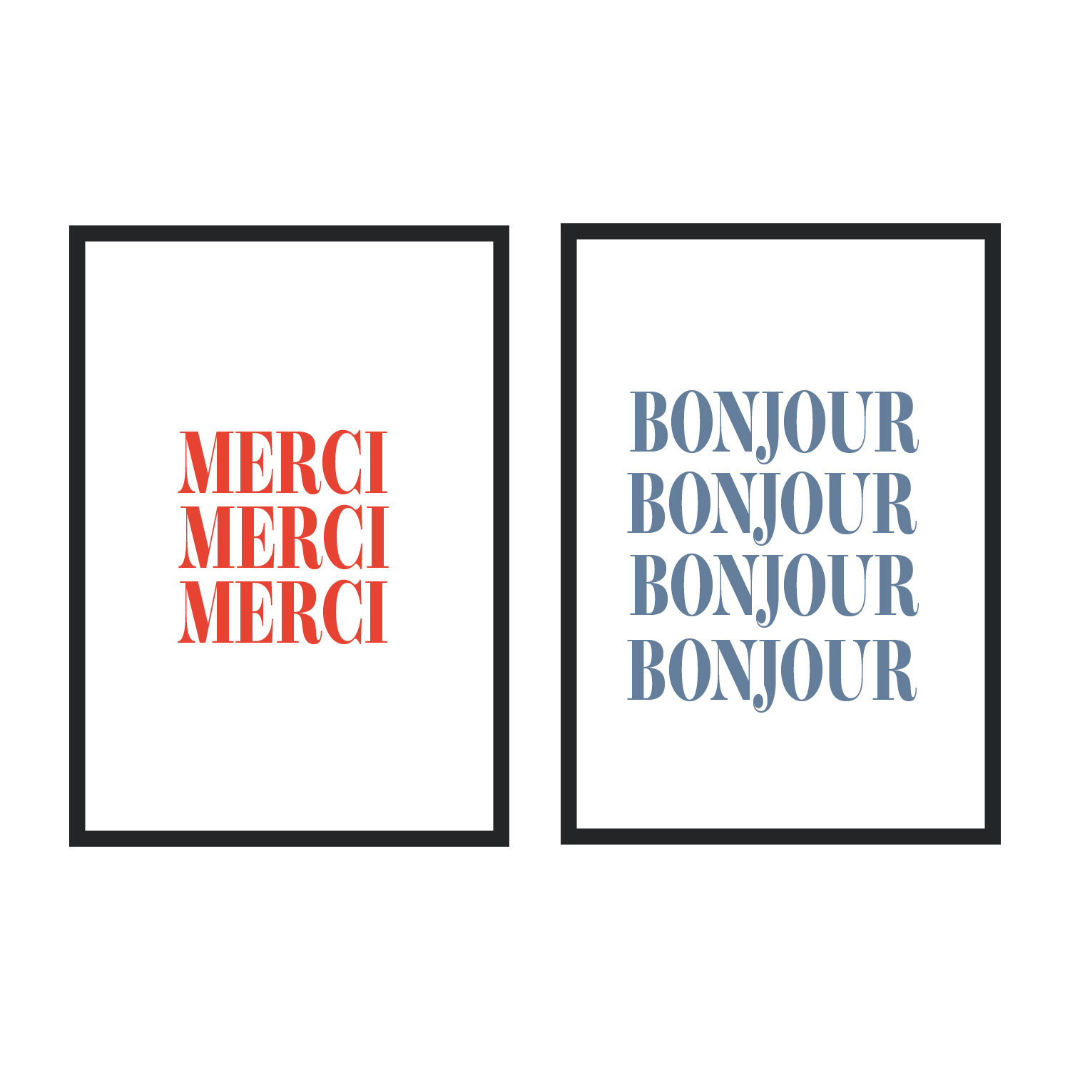 Fanclub Blue / Red Bonjour And Merci French Giclée Art Print Set In A2 In Blue/red