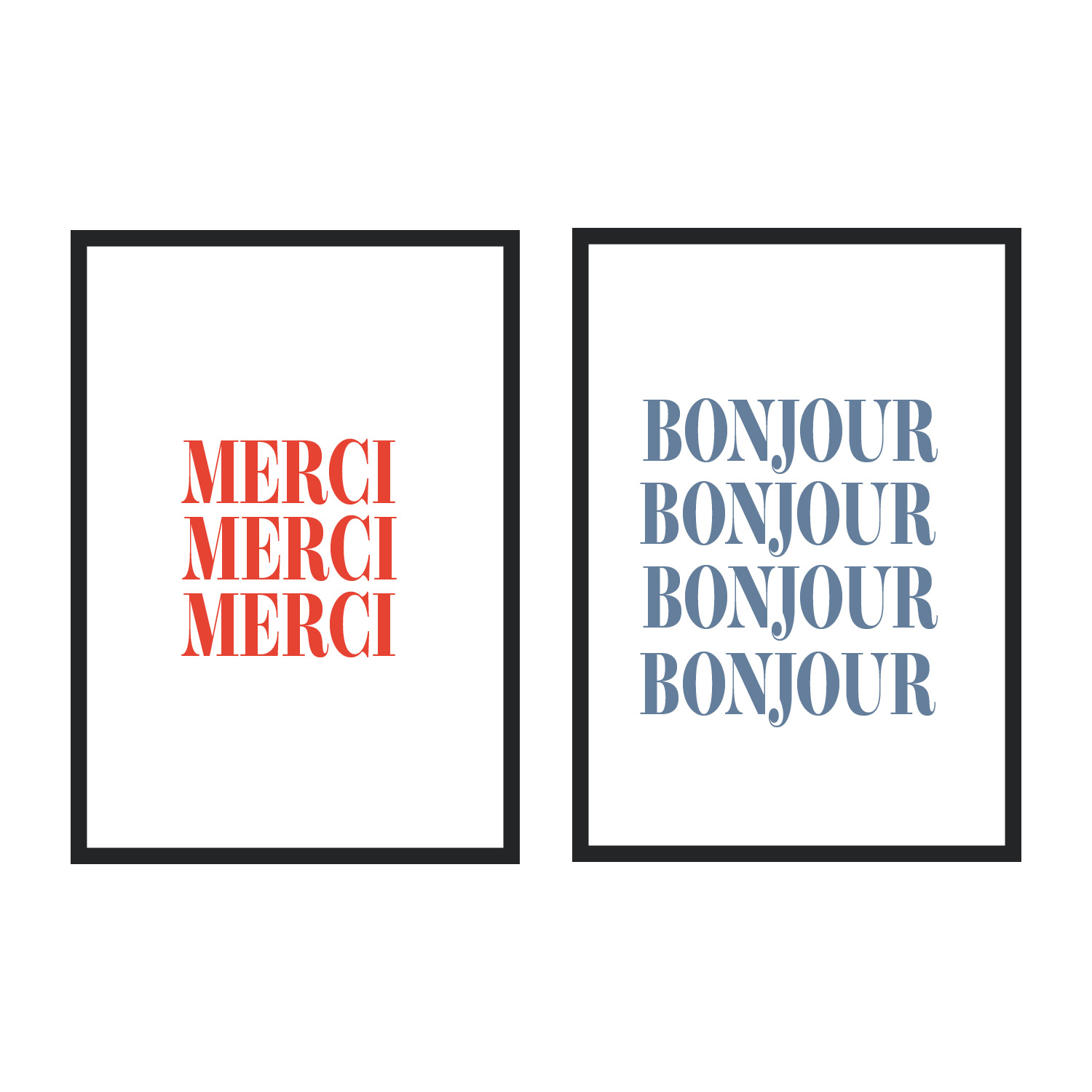 Blue / Red Bonjour And Merci French Gicle Art Print Set In A3 A3 297 X 420Mm Fanclub