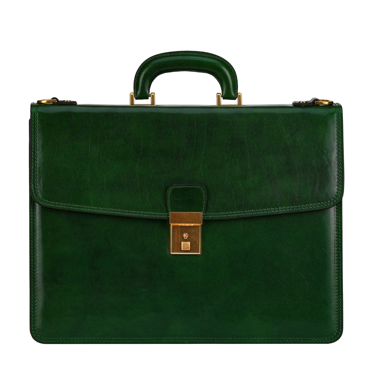 Time Resistance Men's Green Leather Briefcase - The Sound Of The Mountain In Green