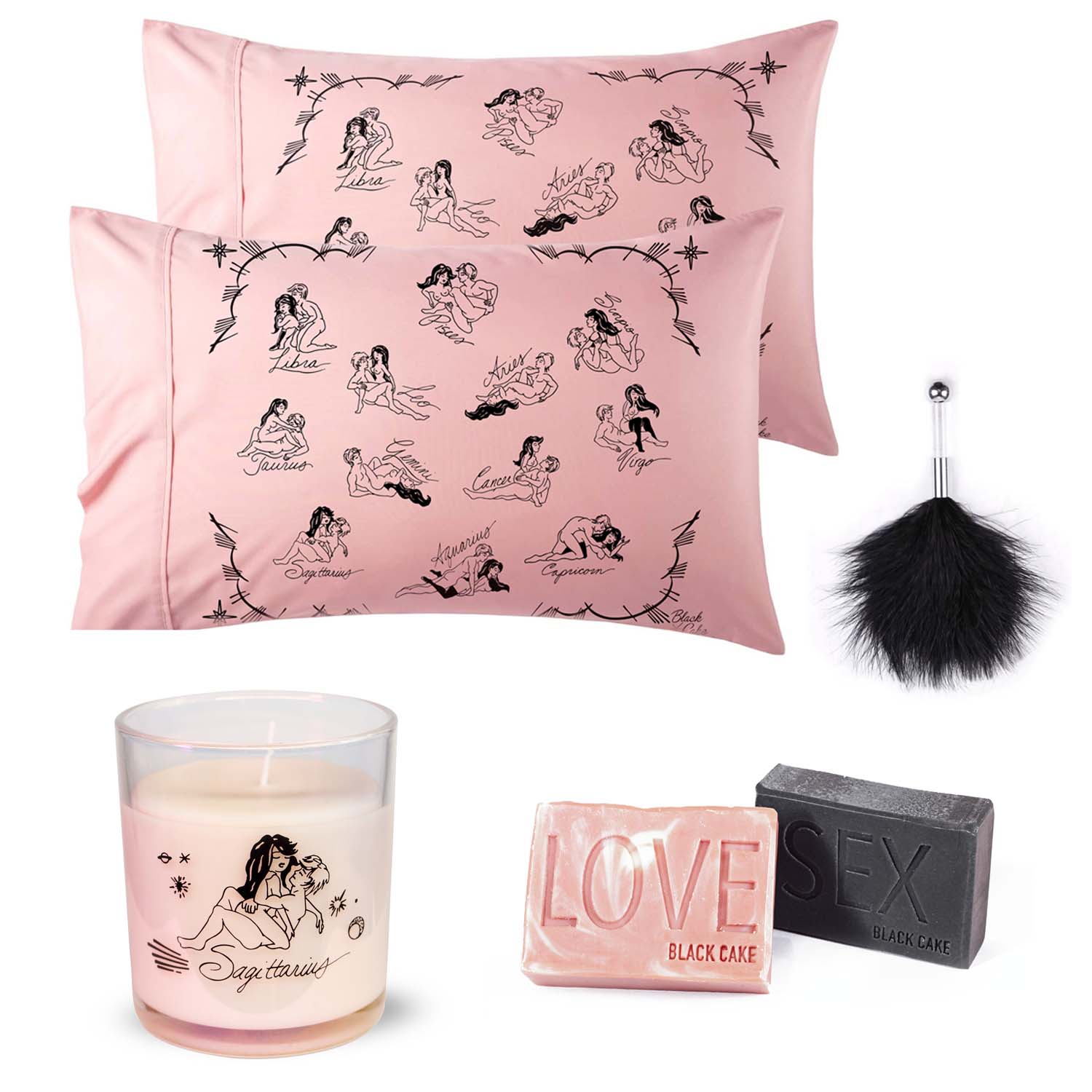 Pink / Purple Valentine Day Sagittarius Zodiac Horoscope Love Pillowcase, Soap, Candle Set Black Cake