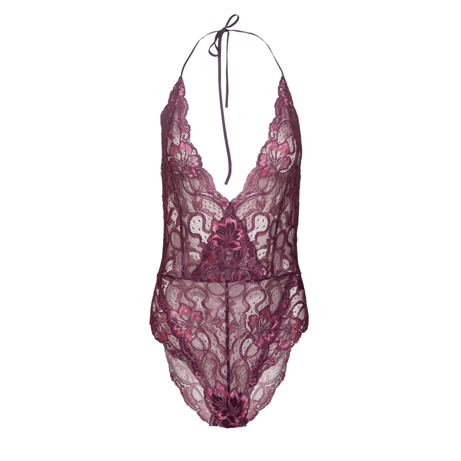 Oh!zuza Night&day Women's Pink / Purple Lace Tie-back Bodysuit In Pink/purple