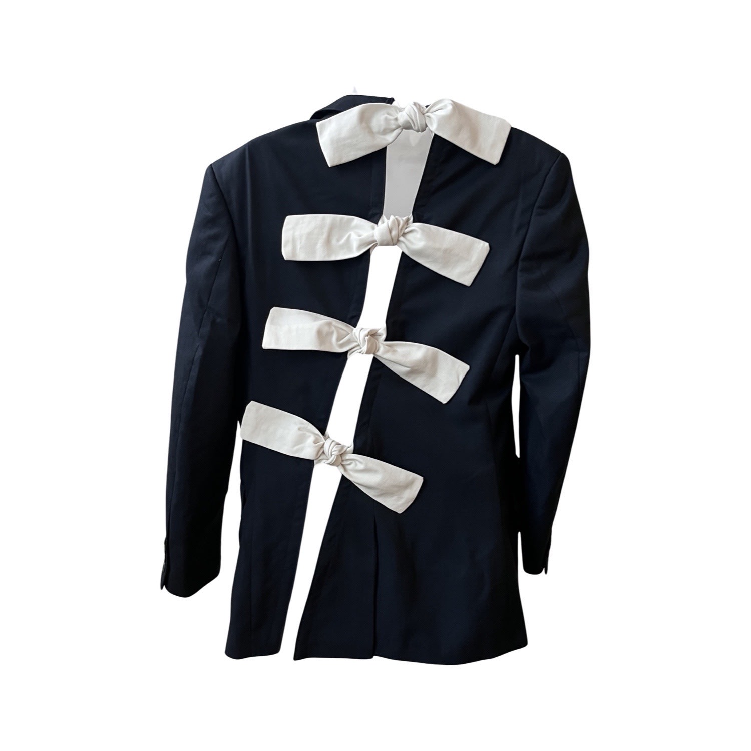 Women’s Blue Navy Reworked Blazer With Back Cut Out & White Bows M/L London Atelier Byproduct