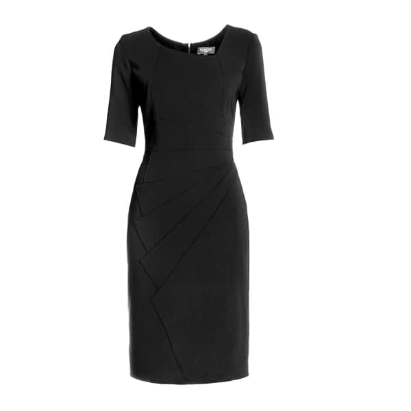 Rumour London Amelie Black Fitted Knee Length Dress With Asymmetrical Neckline In Length