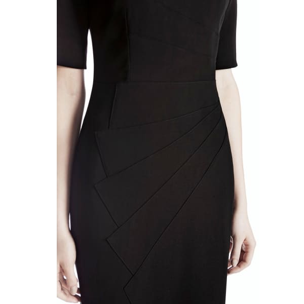Rumour London Amelie Black Fitted Knee Length Dress With Asymmetrical Neckline In Length