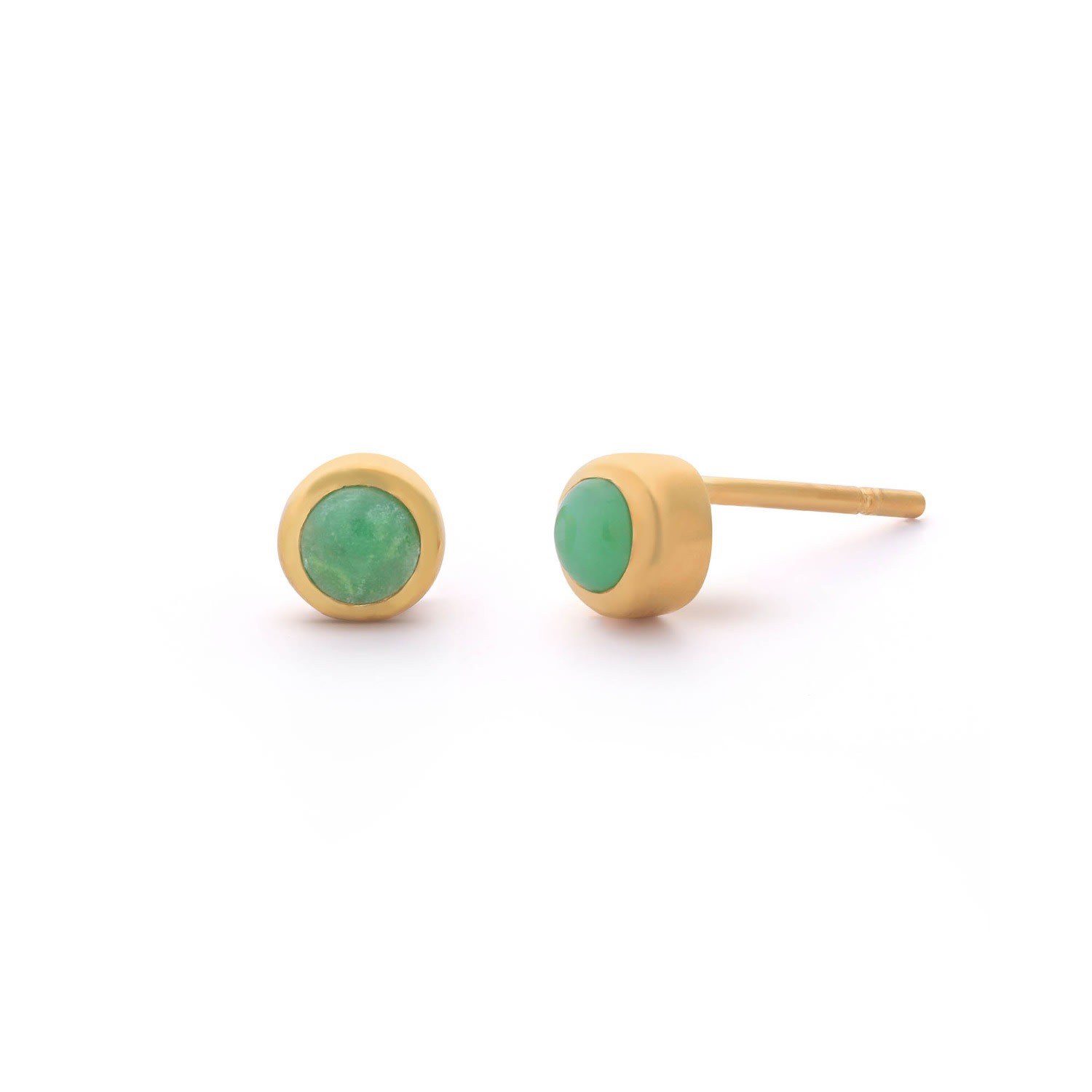 Nellou Jewellery Women's Green Chrysoprase Gem Dot May Birthstone Earrings Gold Plated Sterling Silver