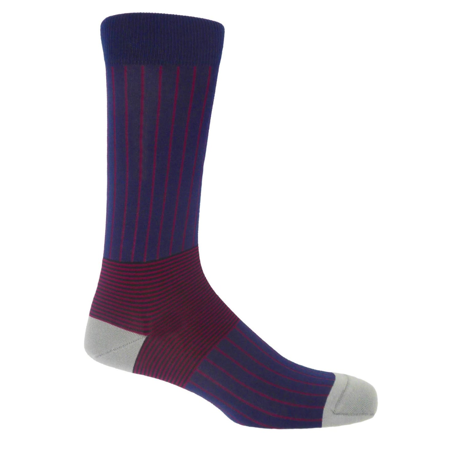 Peper Harow - Made In England Blue Navy Oxford Stripe Men's Socks In Blue