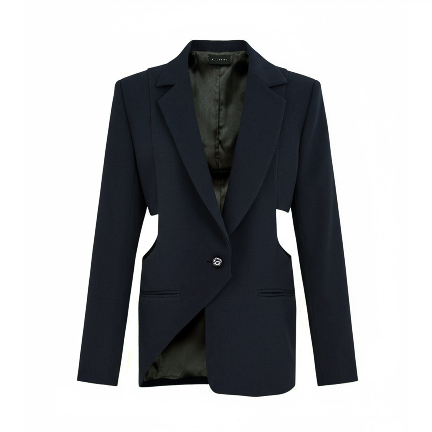 Salteye Studio Women's Black Asymmetrical Bi-layered Blazer In Black