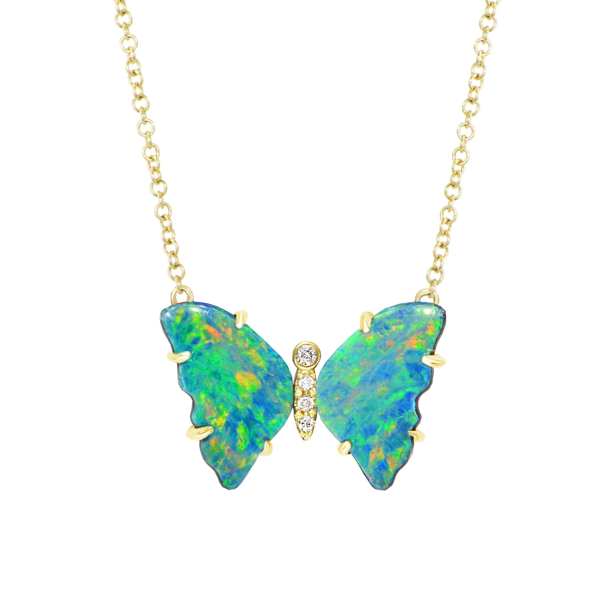 Women’s Opal Butterfly Necklace With Diamonds & Prongs - Earth Green Kamaria