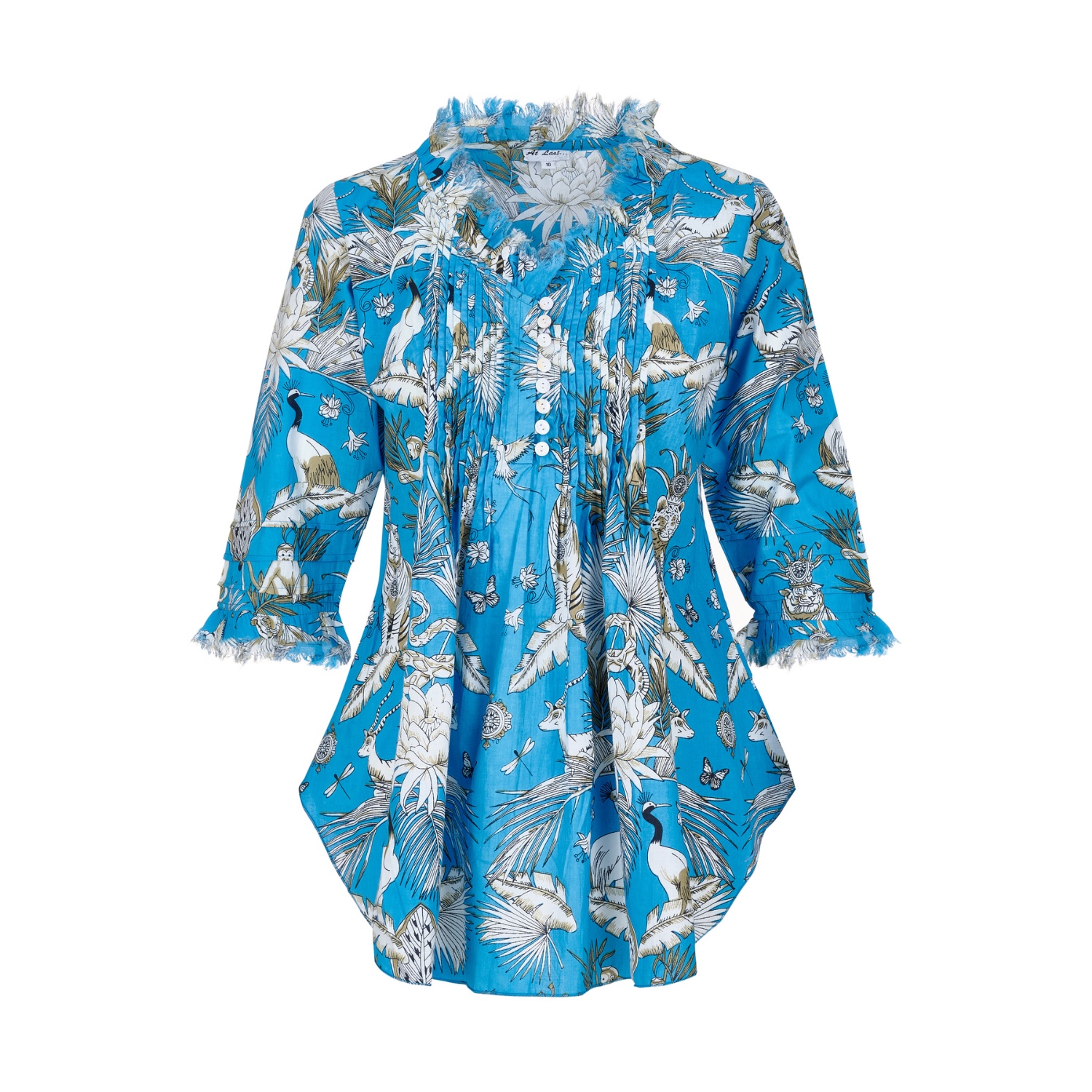 Sophie Cotton Shirt In Sky Blue Tropical | At Last... | Wolf & Badger