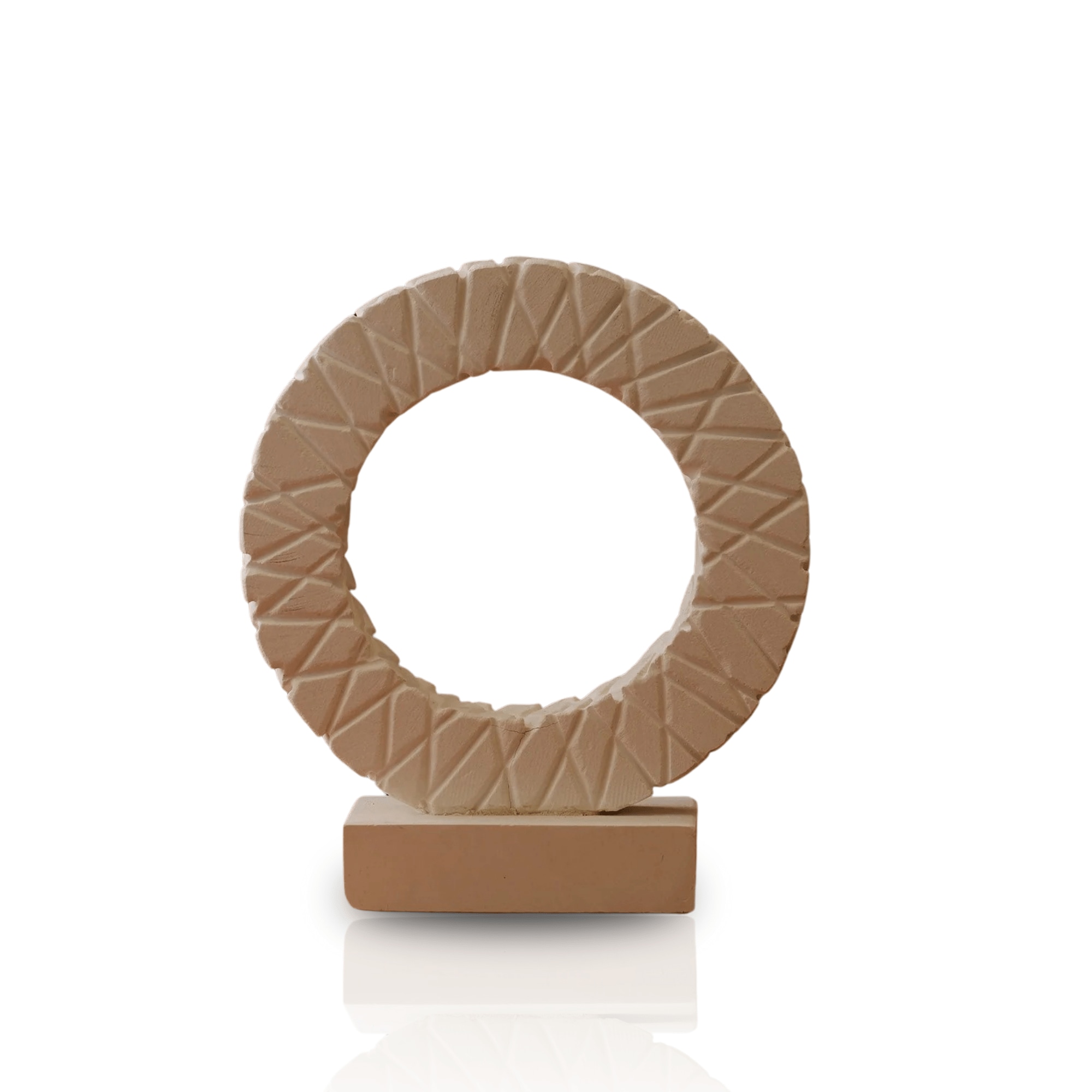 Marleth Brown Travertine Ring Sculpture – Hand-carved Circle Accent On Stone Base