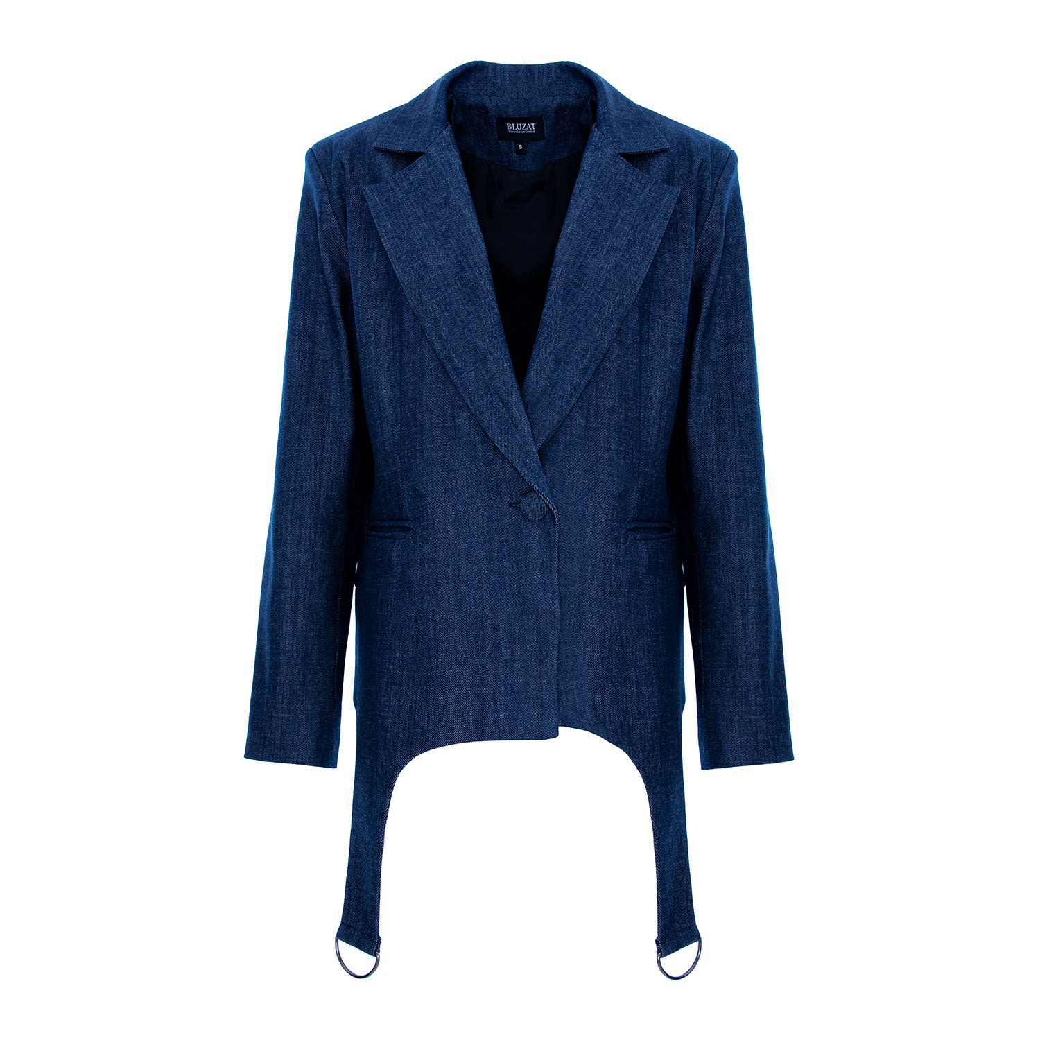 Women's Blue Denim Blazer With Decorative Rings | Large | Bluzat