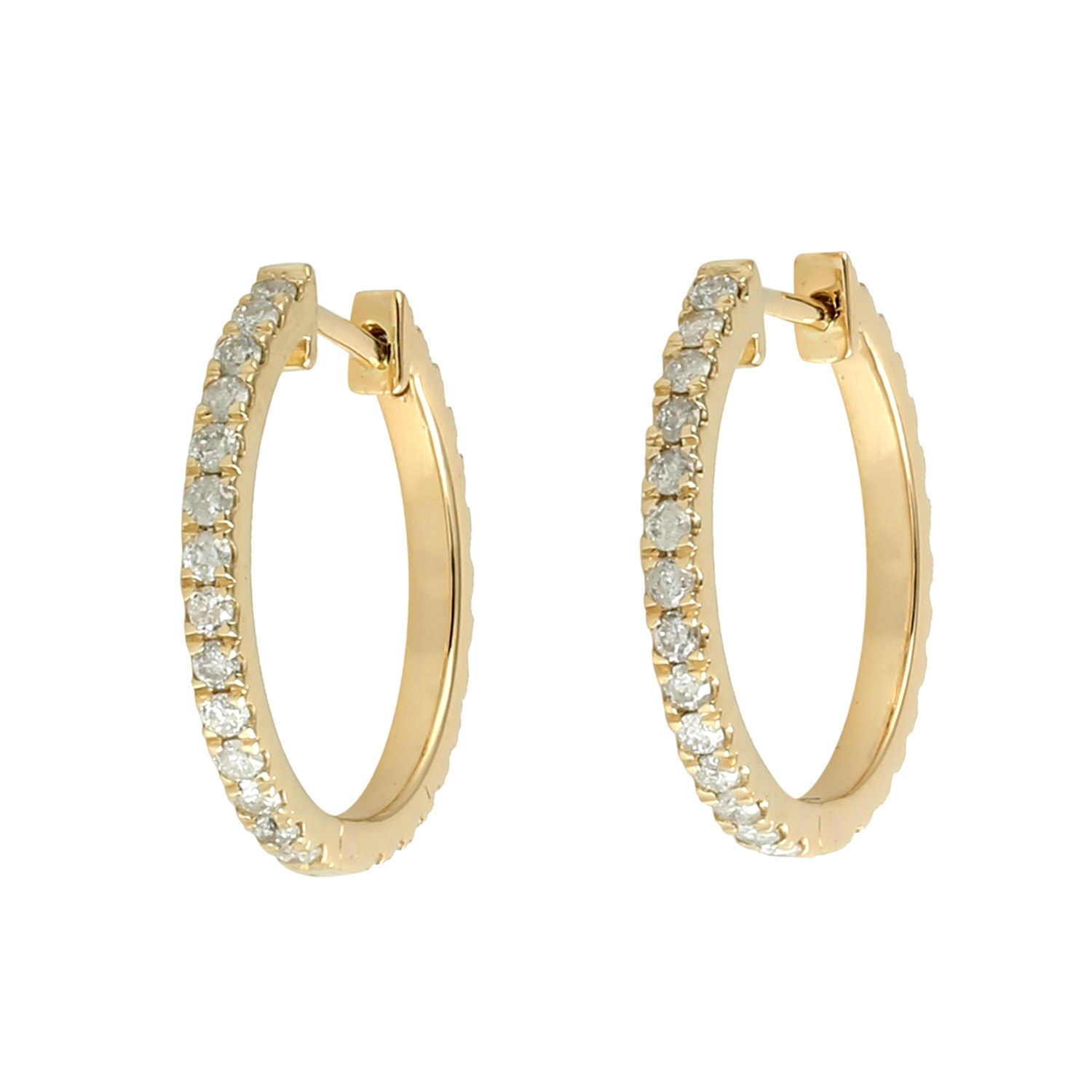 Artisan Women's White / Gold Classic Natural Diamond Hoop Earrings In 18k Gold In Gold