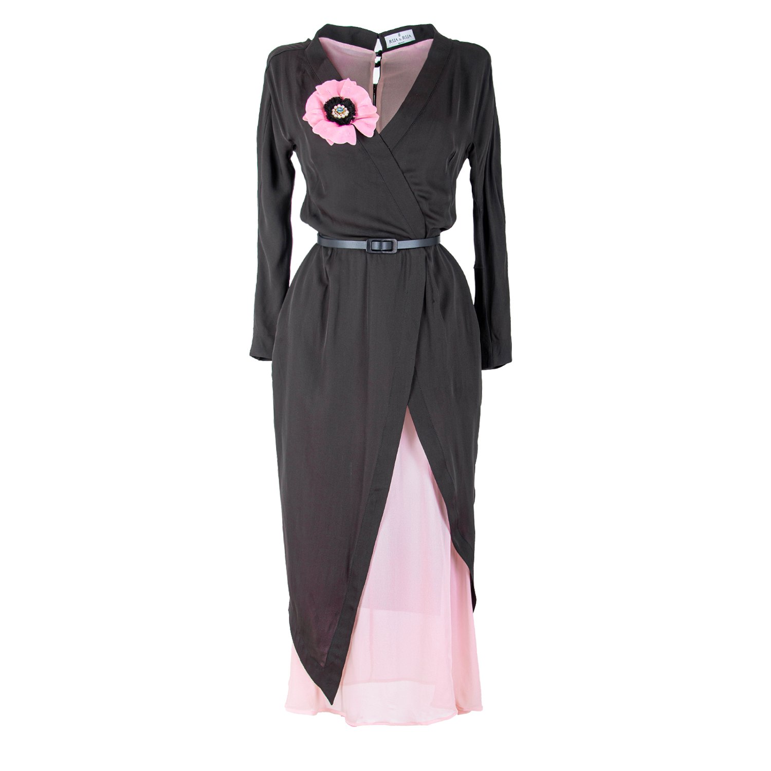 Rua & Rua Women's Grey / Pink / Purple Asymmetrical Pencil Silk Dress With Flower Decoration In Grey & Pink In Grey/pink/purple