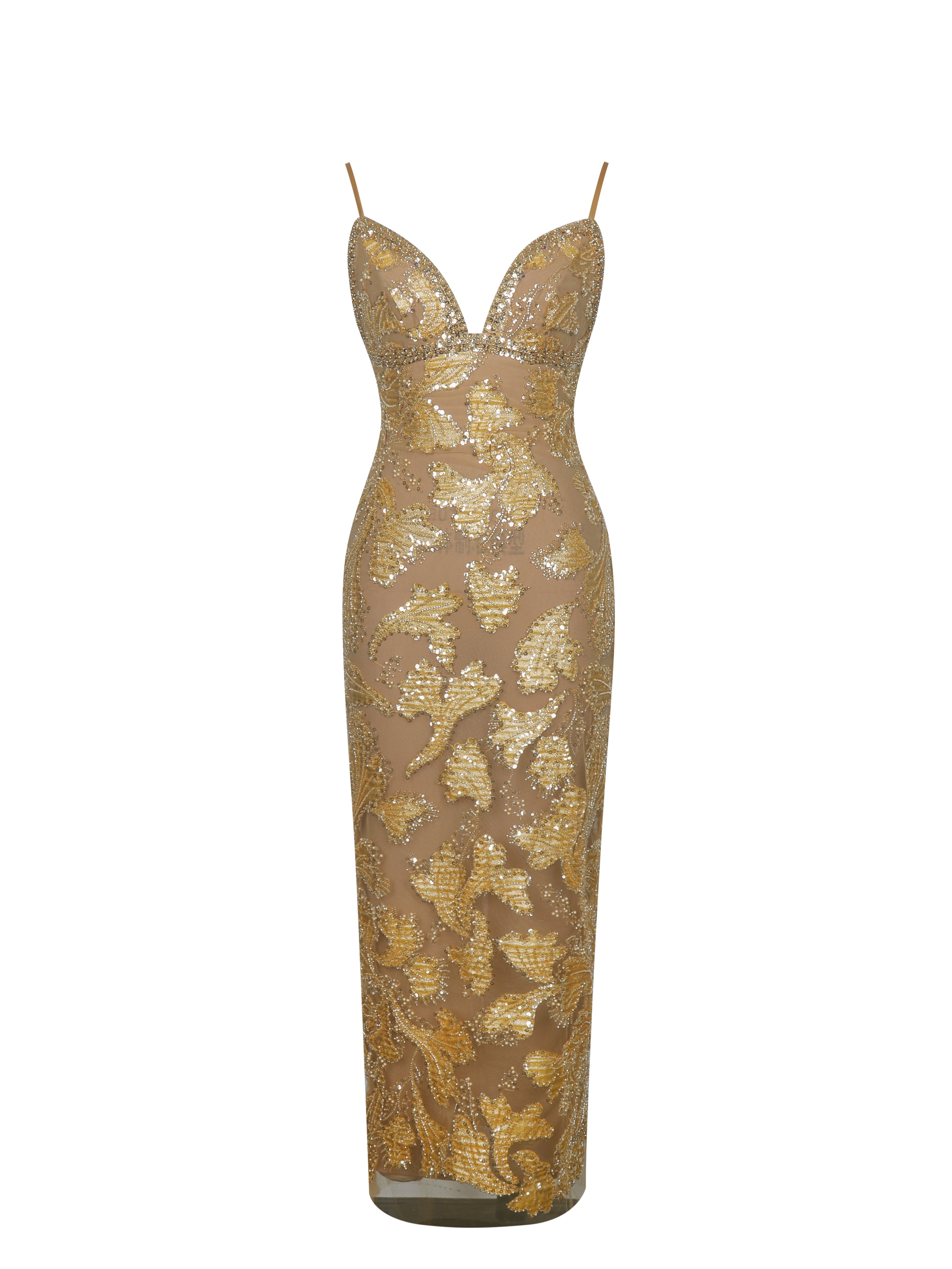 gold sequin pencil dress Miss Circle Women's Edie Beaded Midi filter-neckline:Halter