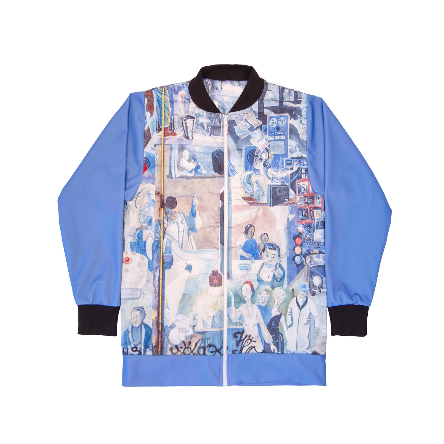 Men’s Bomber Jacket In Blue With Graffiti Design Extra Large Mysimplicated