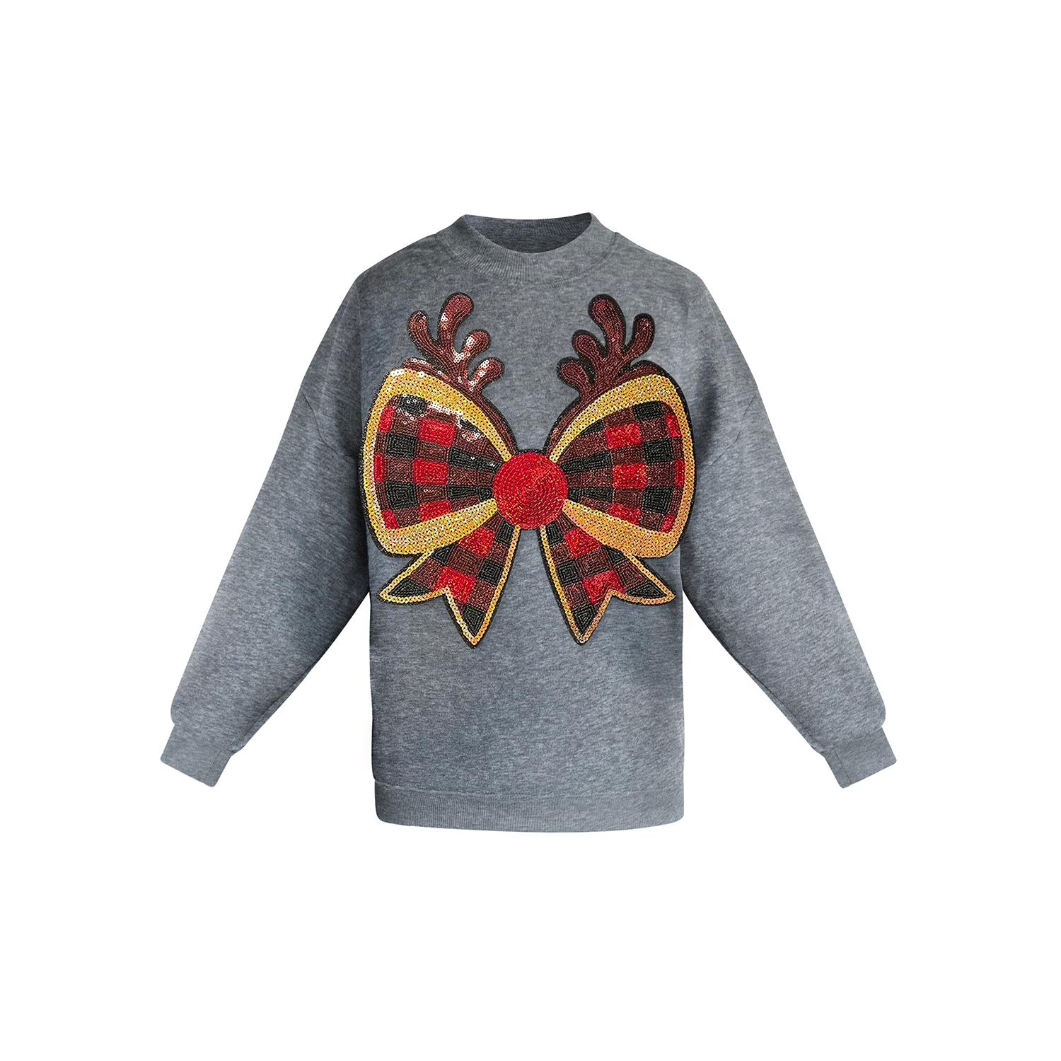 Toma Women's Christmas Grey Reindeer Bow Sweatshirt In Gray
