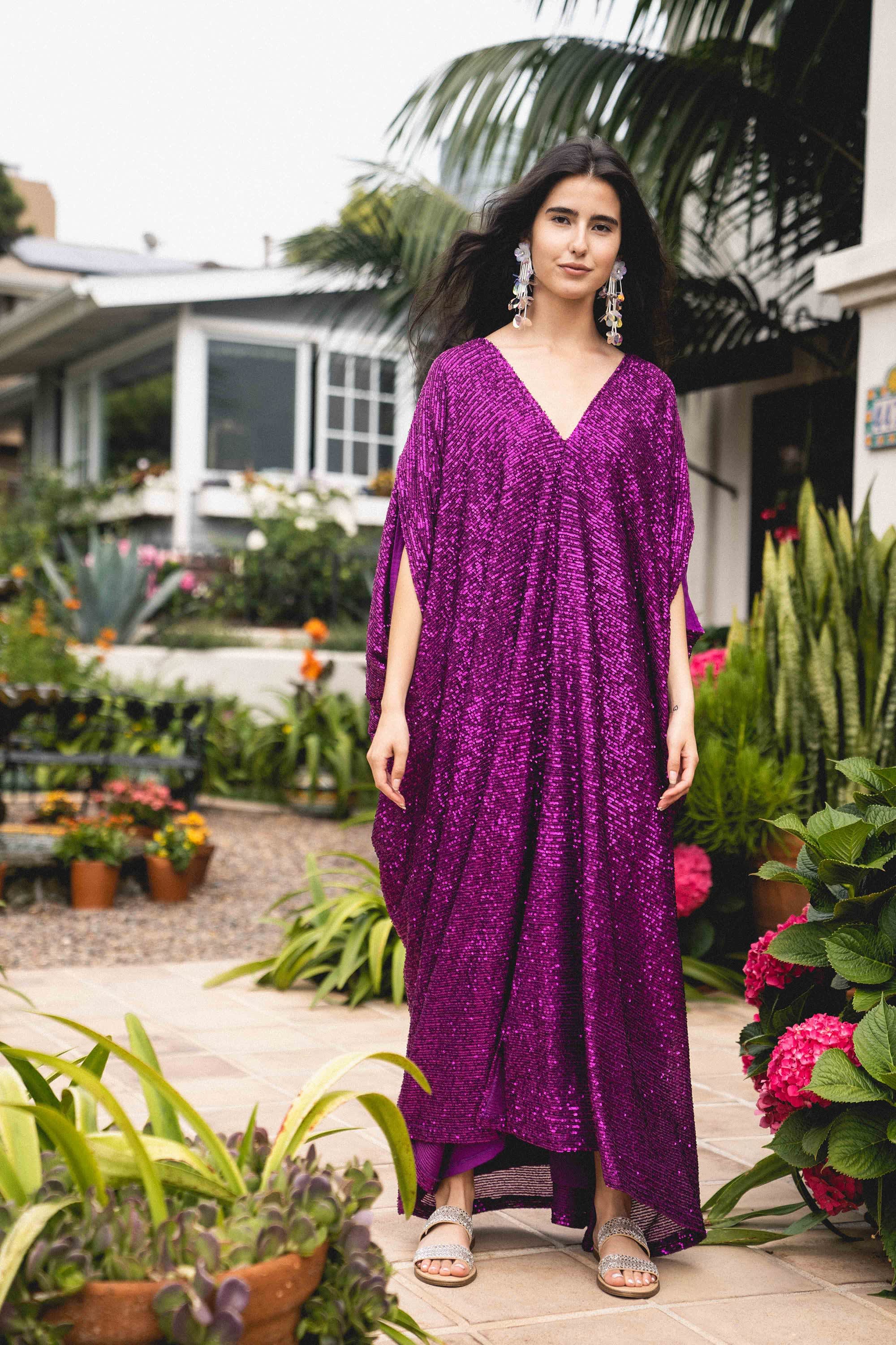 Fuchsia Sequin Caftan Kaftan Dress | Jennafer Grace | Wolf & Badger