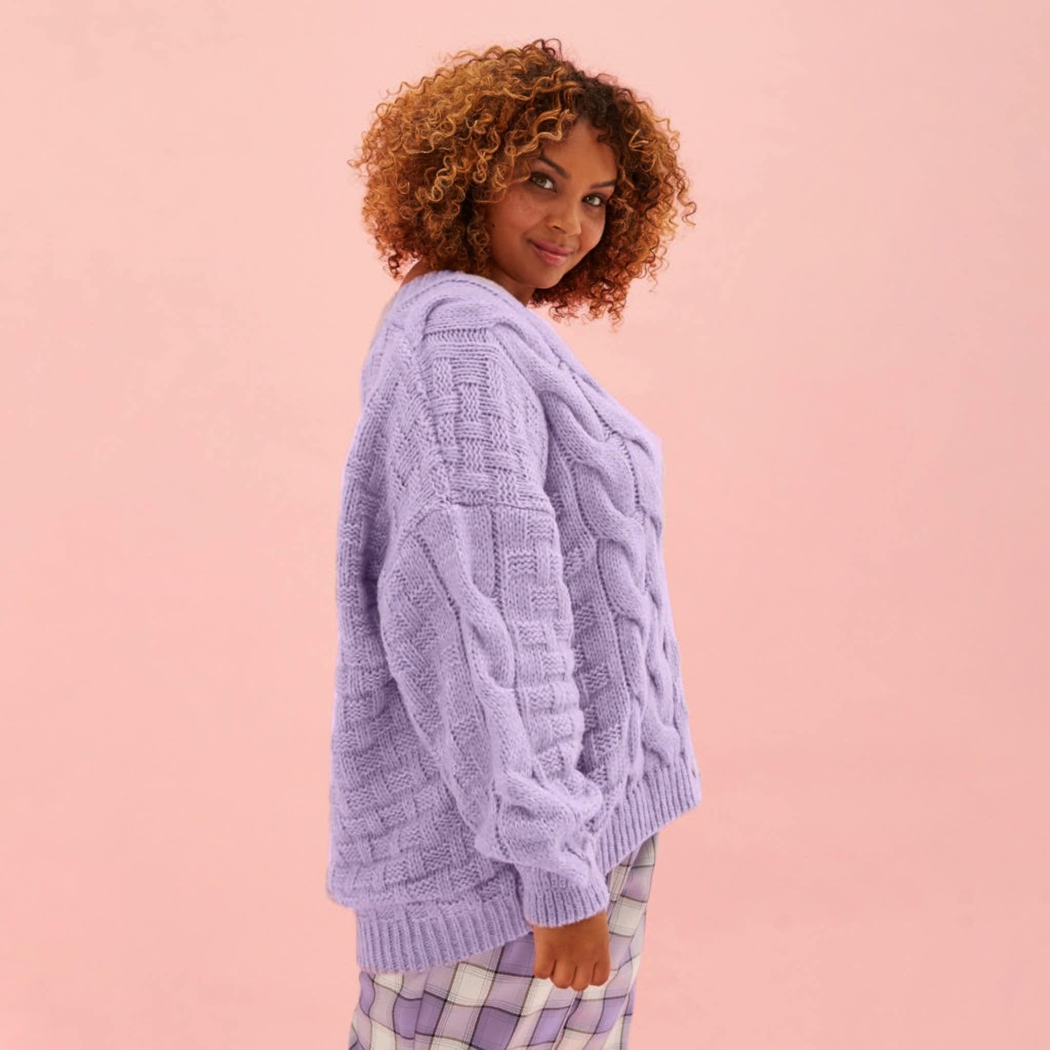 Gemma Basket Stitch Balloon Sleeve Cardigan - Lilac | Cara & The