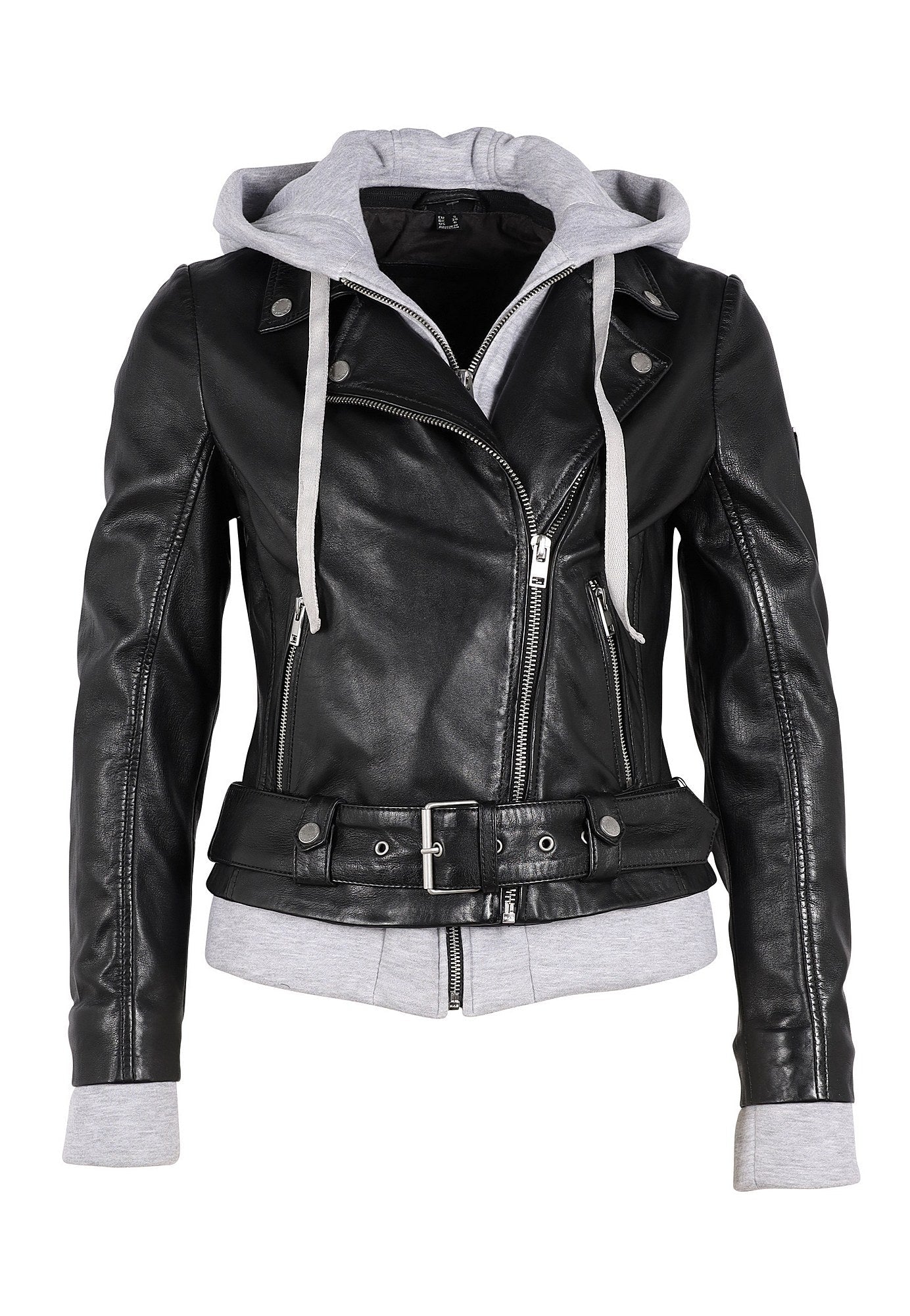 Women’s Freda Leather Jacket, Black & Grey Extra Large Mauritius