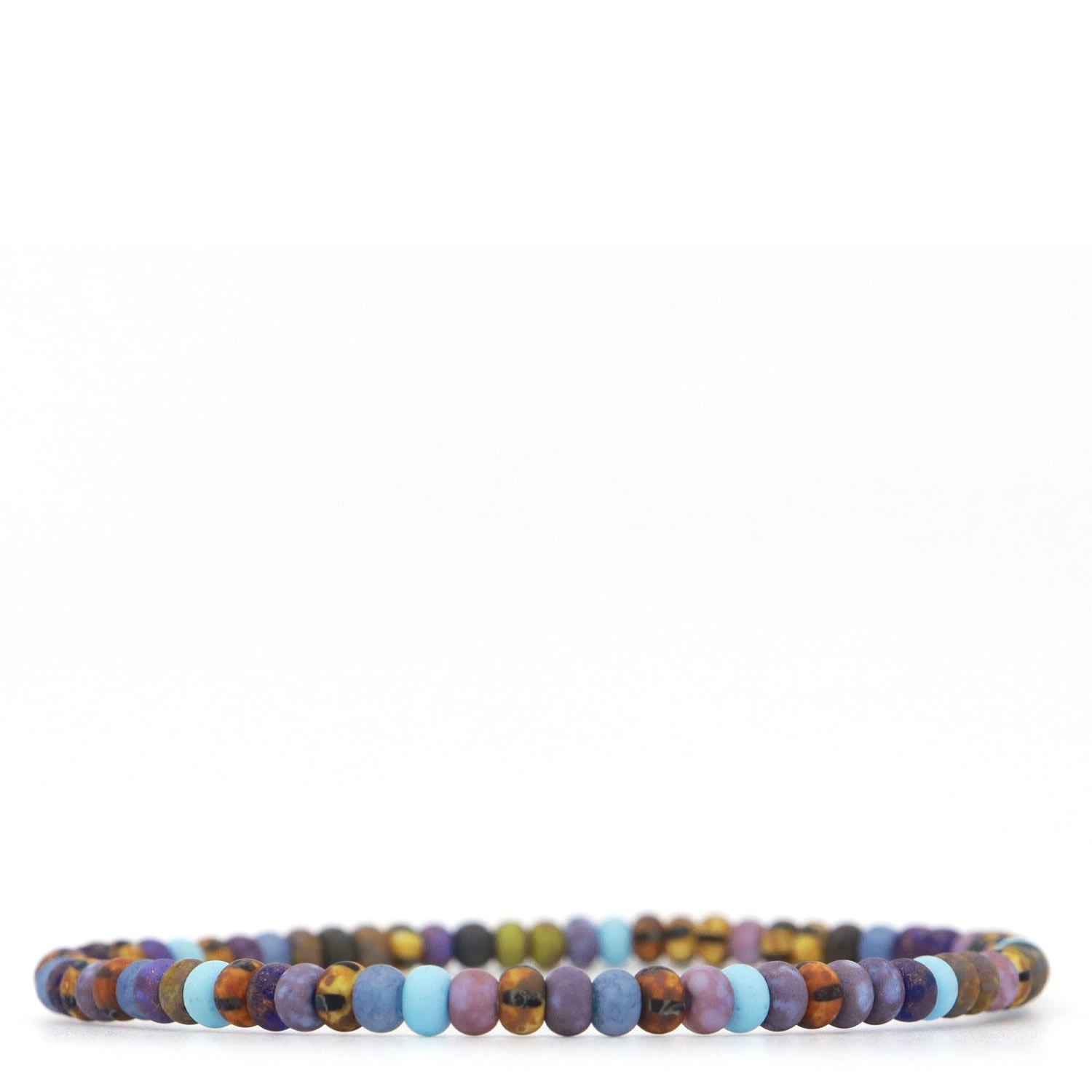 Shar Oke Men's Brown / Blue / Pink Purple, Blue, Pink & Brown Striped Czech Picasso Beaded Bracelet
