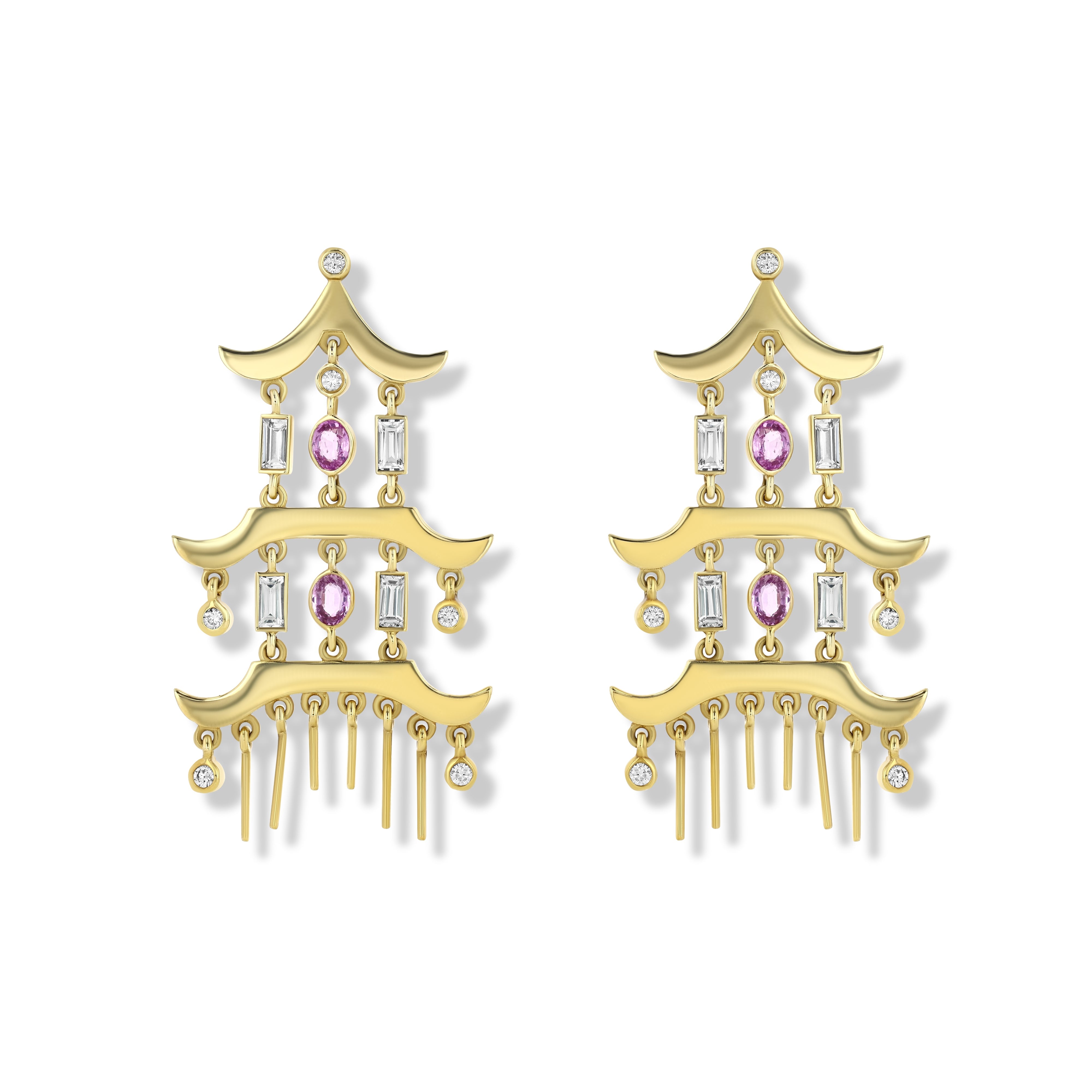 Jewelbird Women's Gold / Pink / Purple Pink Sapphire Pagoda Earrings