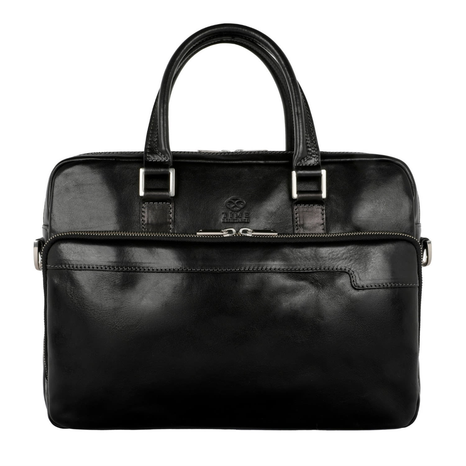 Time Resistance Men's Black Leather Briefcase Laptop Bag - Orlando In Black