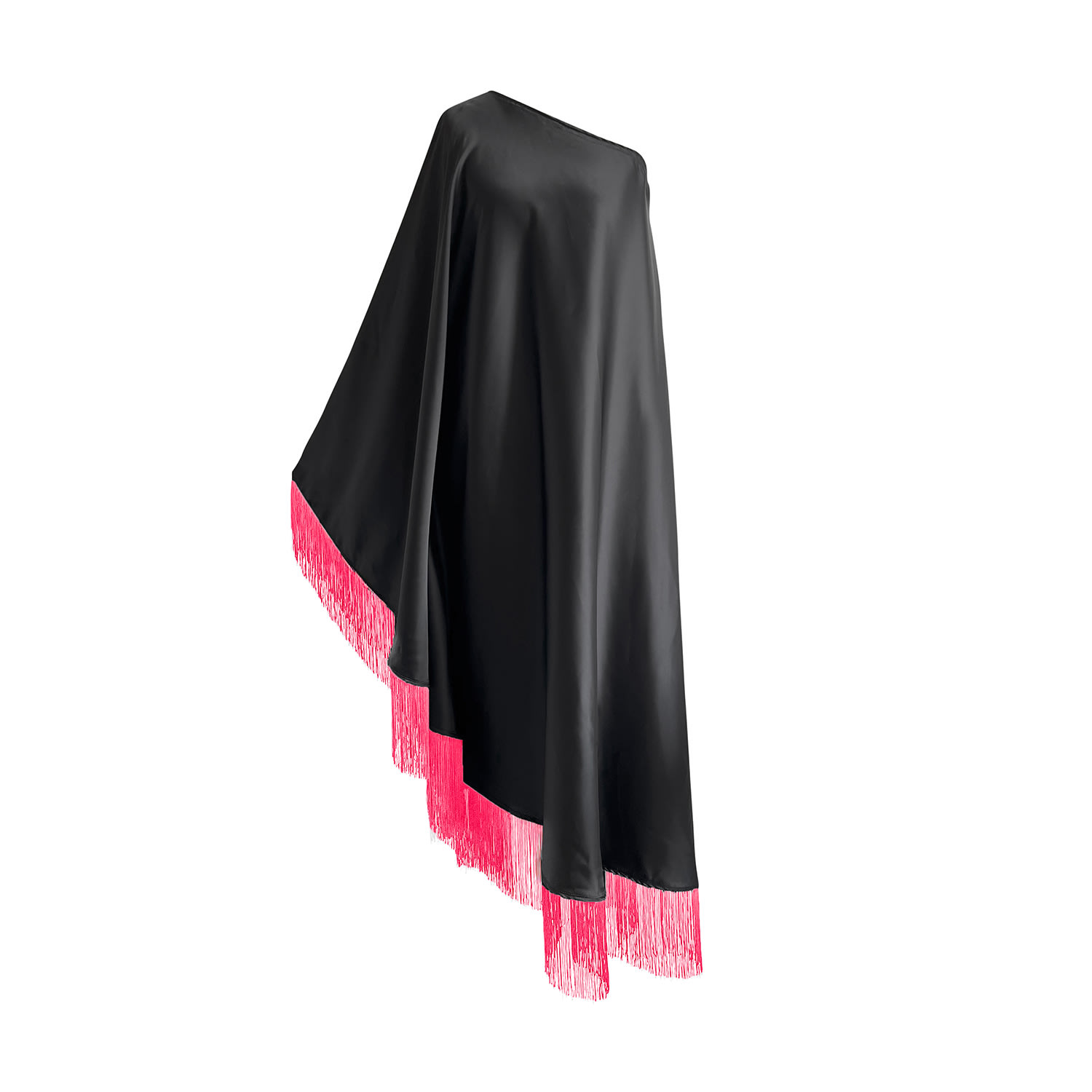 Toma Women's Black / Pink Neon Pink Fringe Off Shoulder Midi Black Dress In Black