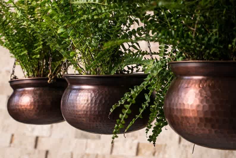 Hammered Copper Hanging Planters Set Of Three | ANATOLIACRAFT | Wolf &  Badger