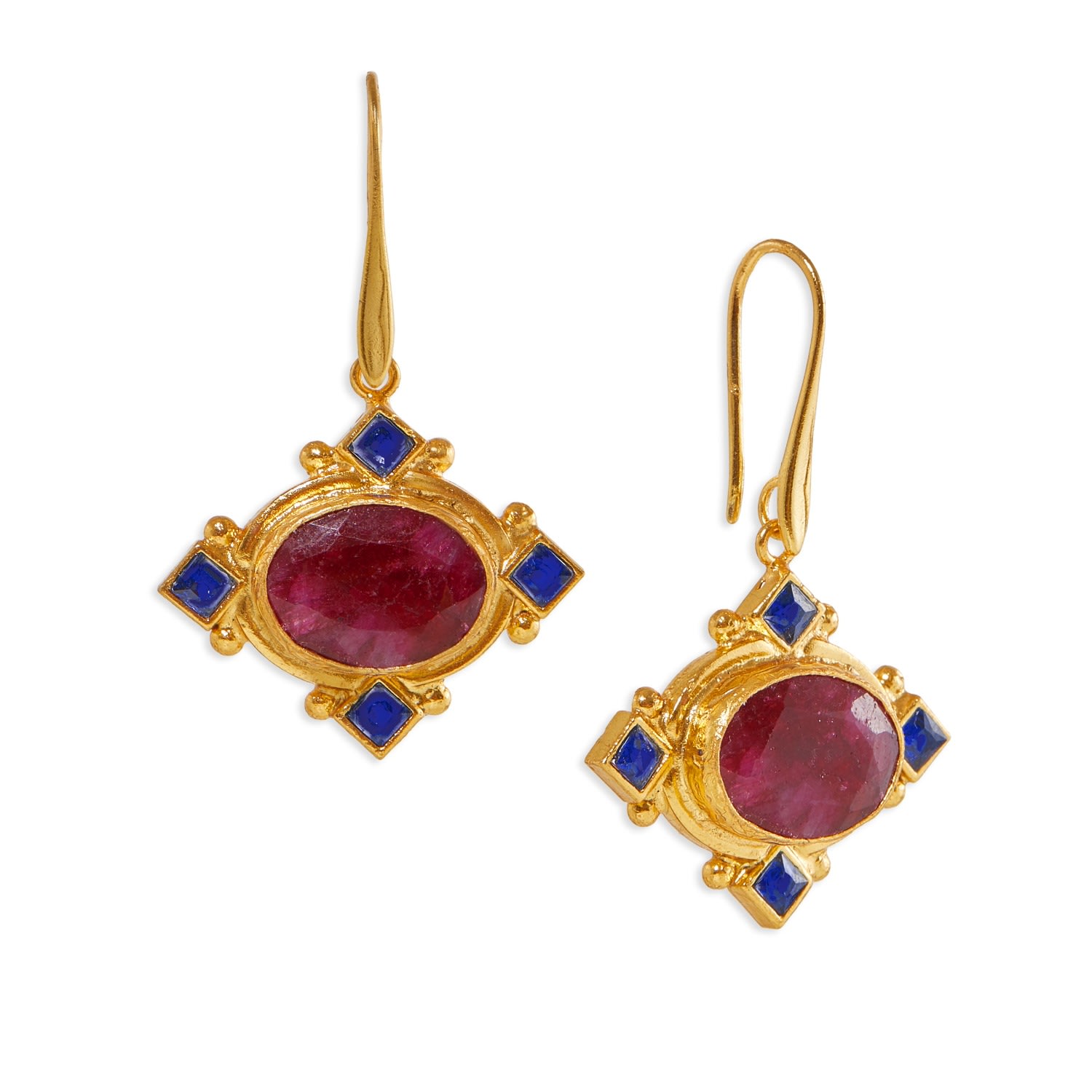 Women’s Red / Gold Raina Ruby And Blue Crystal Drop Earrings Ottoman Hands