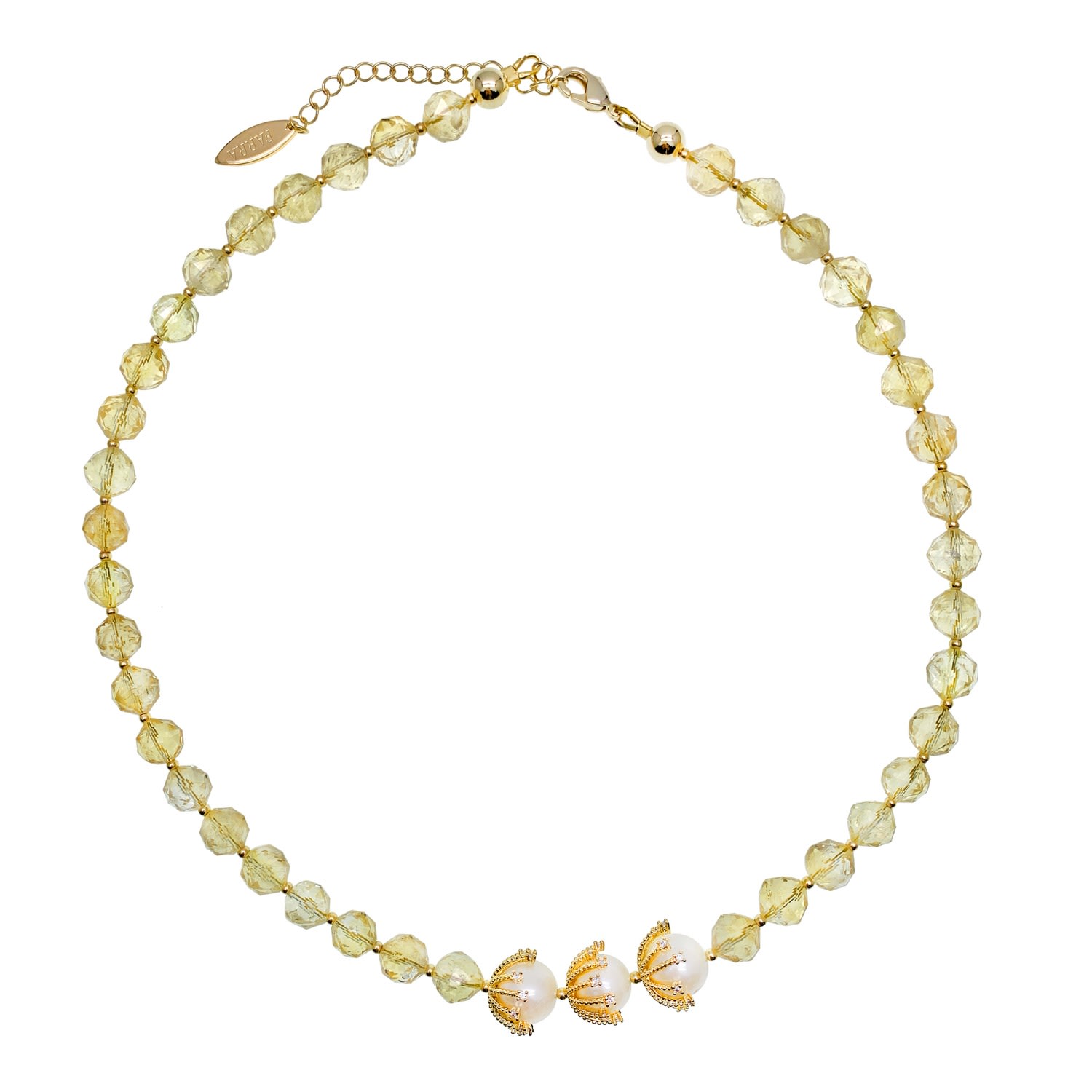 Farra Women's Yellow Citrine With Freshwater Pearls Short Necklace In Yellow