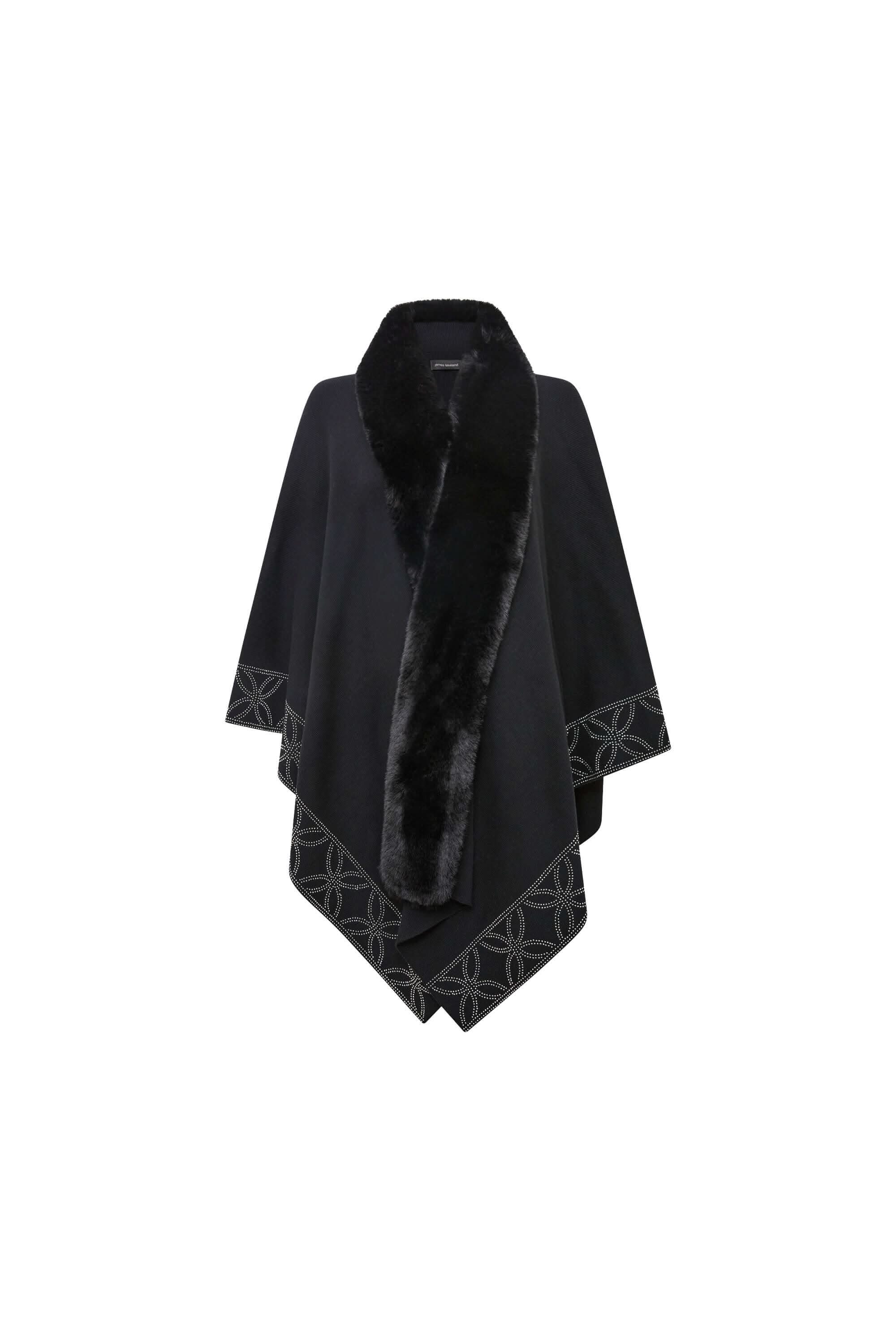 James Lakeland Women's Black Crystal Edge Faux Fur Poncho In Black
