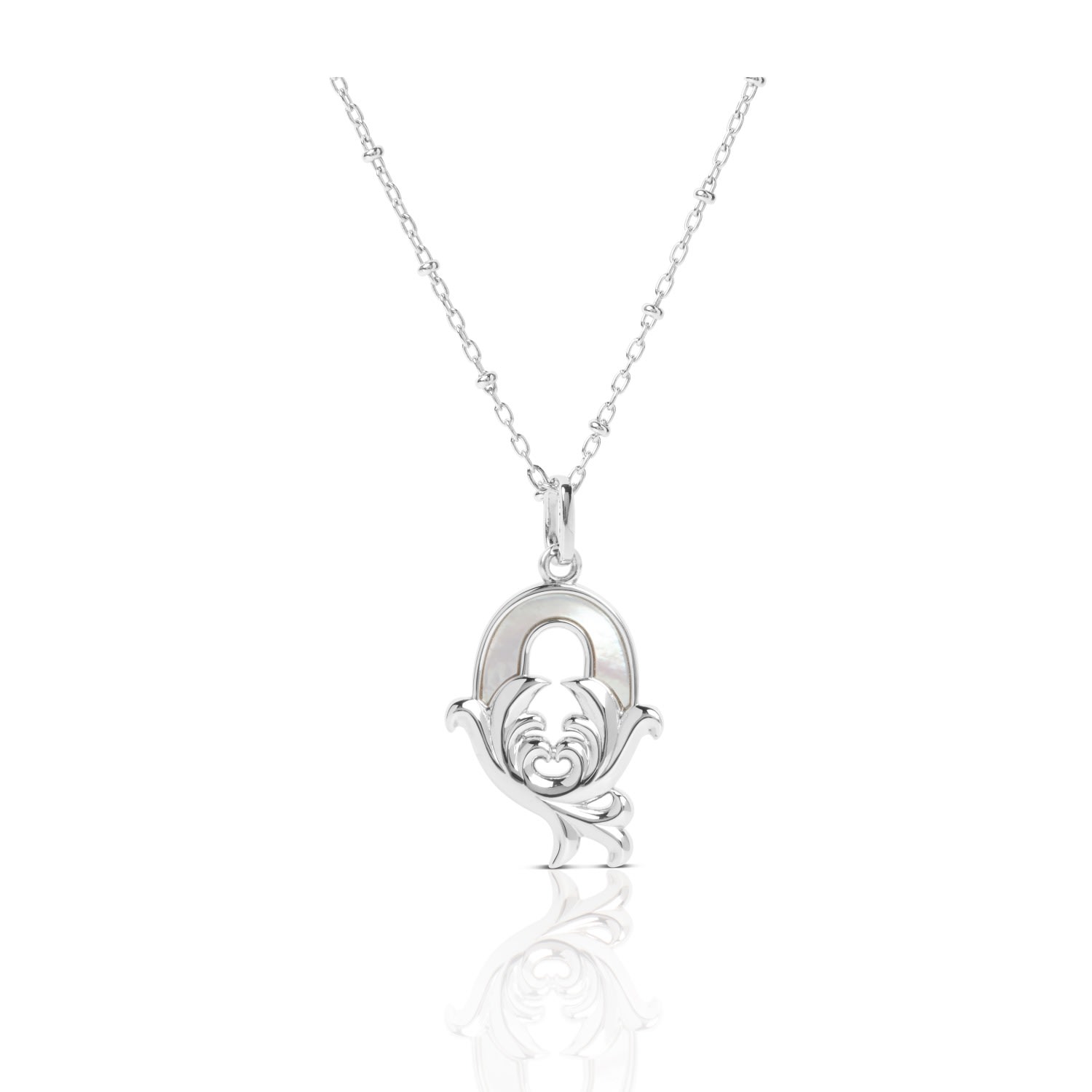 Kasun Women's Solid Silver Q Initial Necklace With Mother Of Pearl In Silver