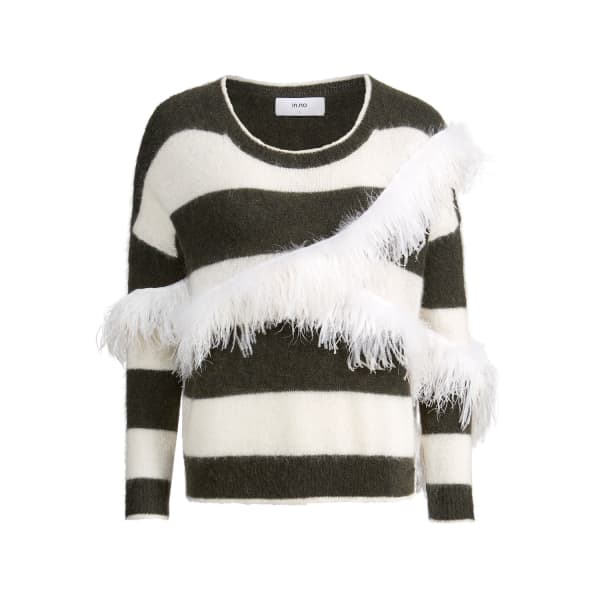 In.no Army White Alexis Striped Feather Sweater