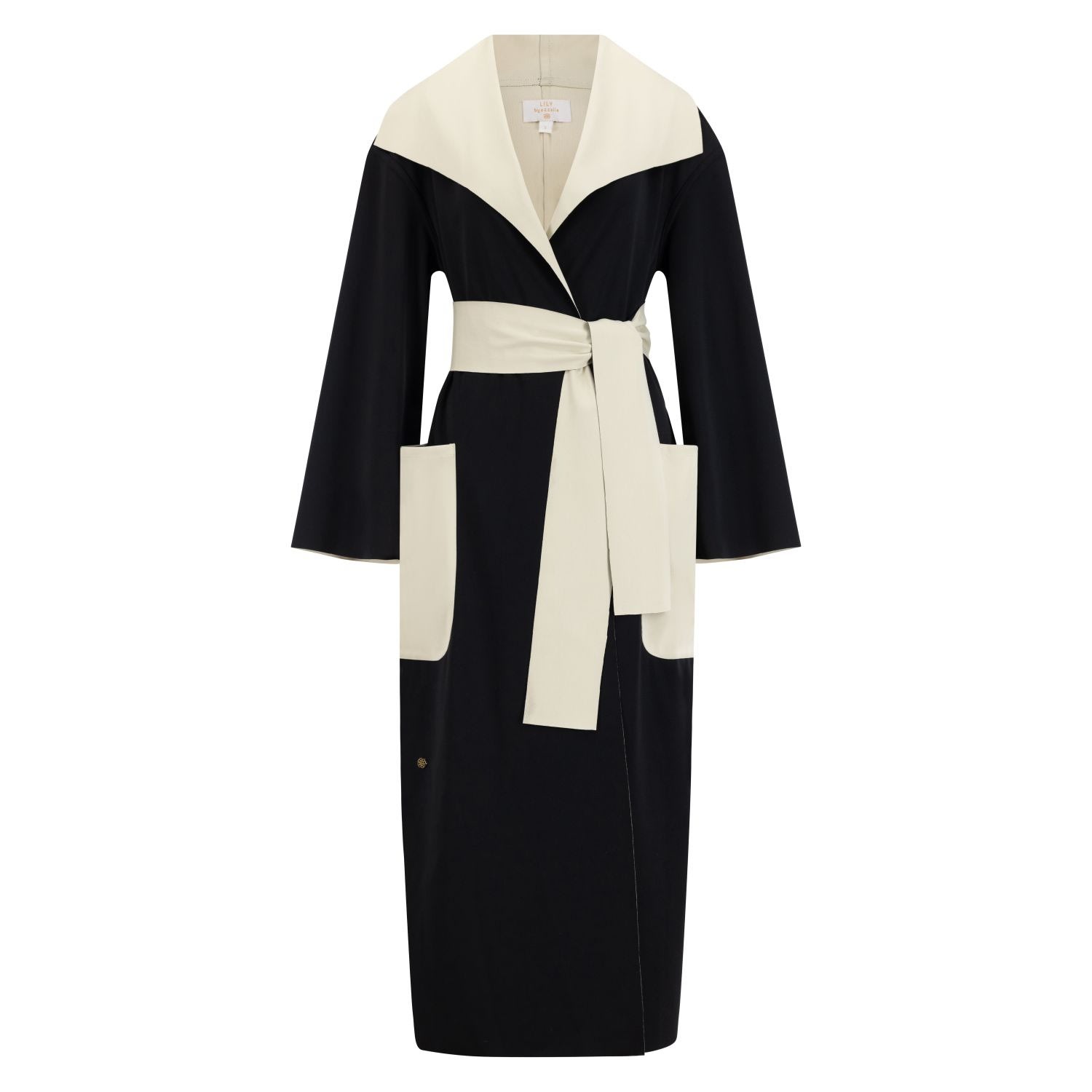 Azzalia Women's Black / White Two Toned Belted Jacket With Pockets In Black & White In Black/white