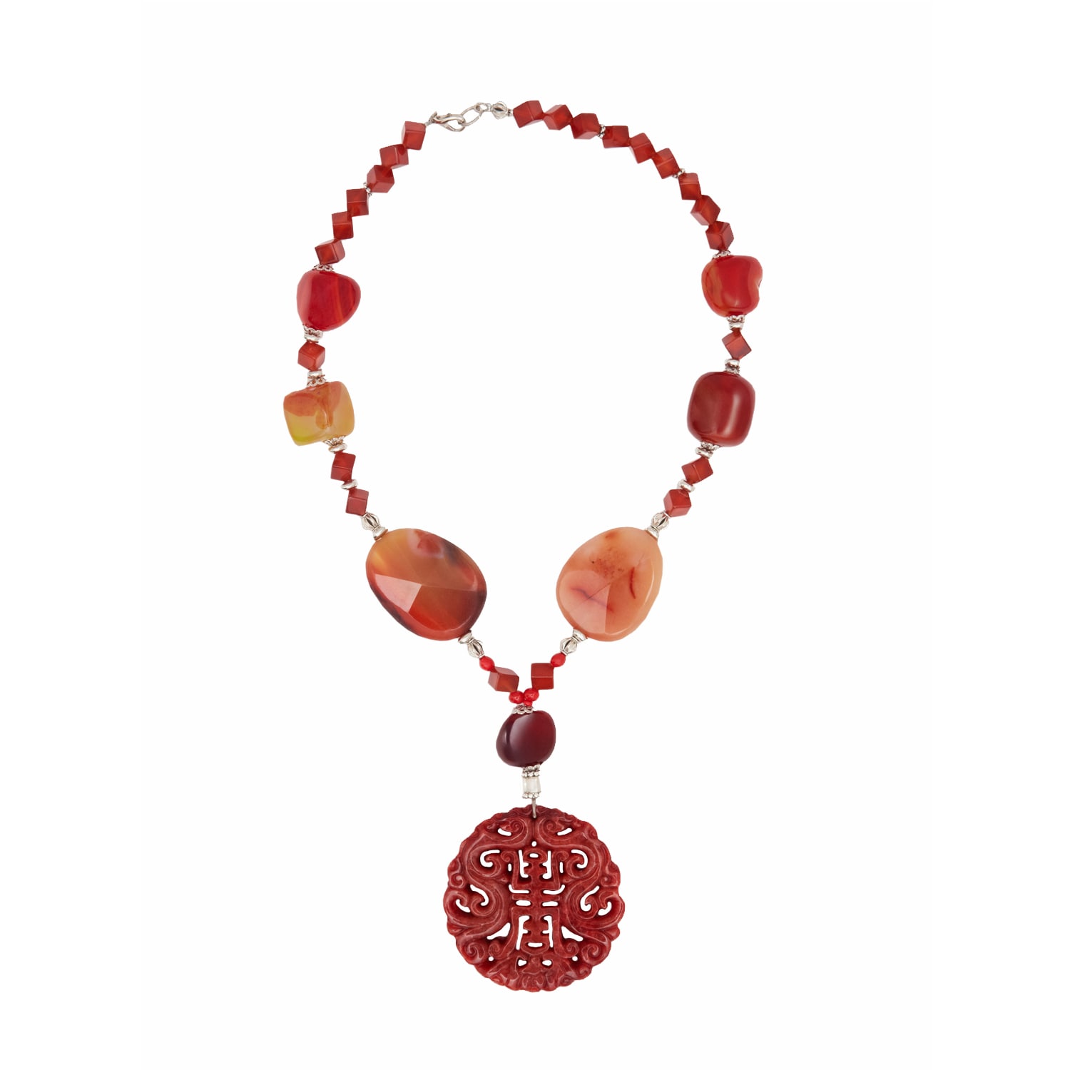 Bess Madrid Women's Silver / Orange / Red Yukiko Short Necklace In Jade, Carnelian & Agate