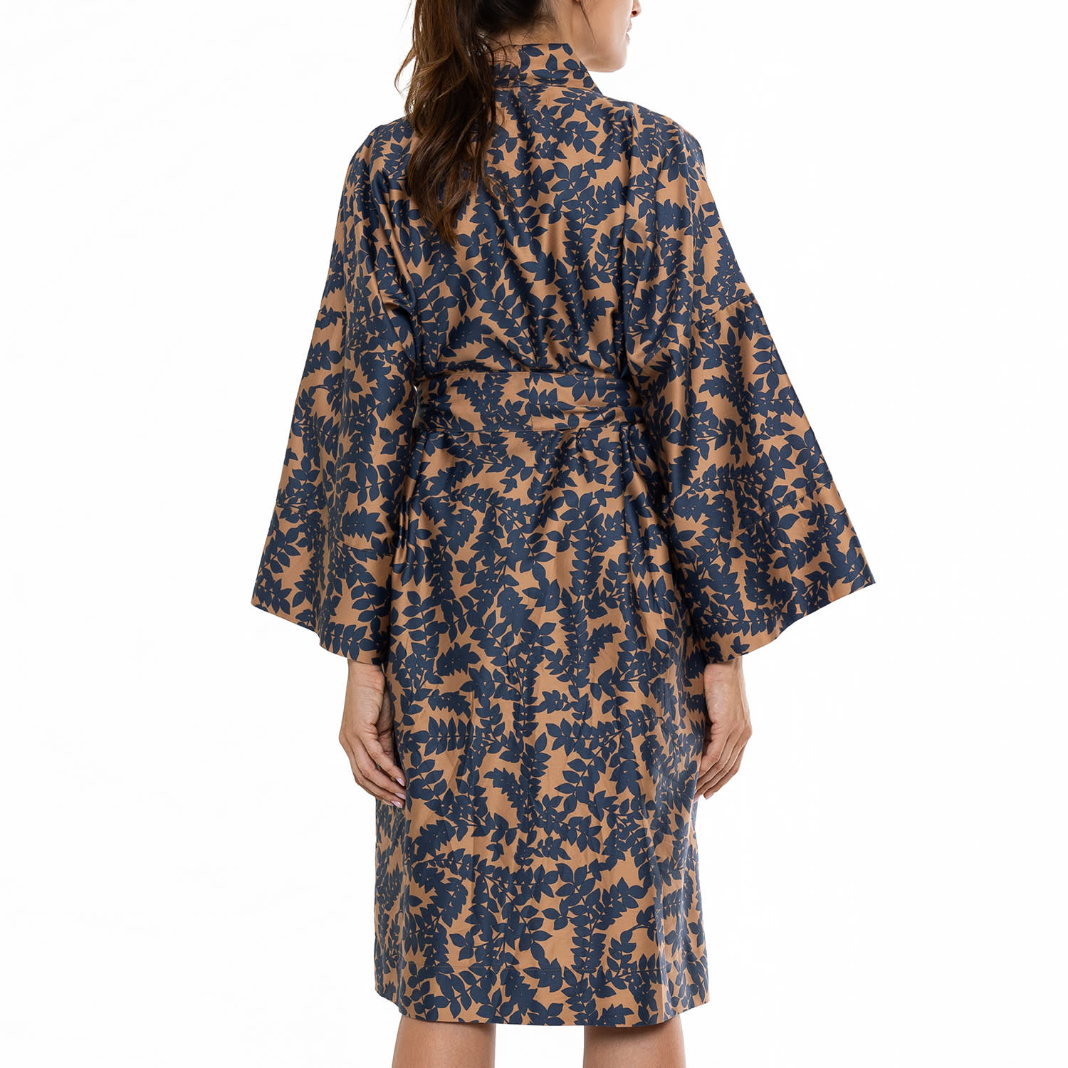 Decoflux Home Women's Brown / Blue Cotton Sateen Kimono Robe Jaquard Oud In Multi